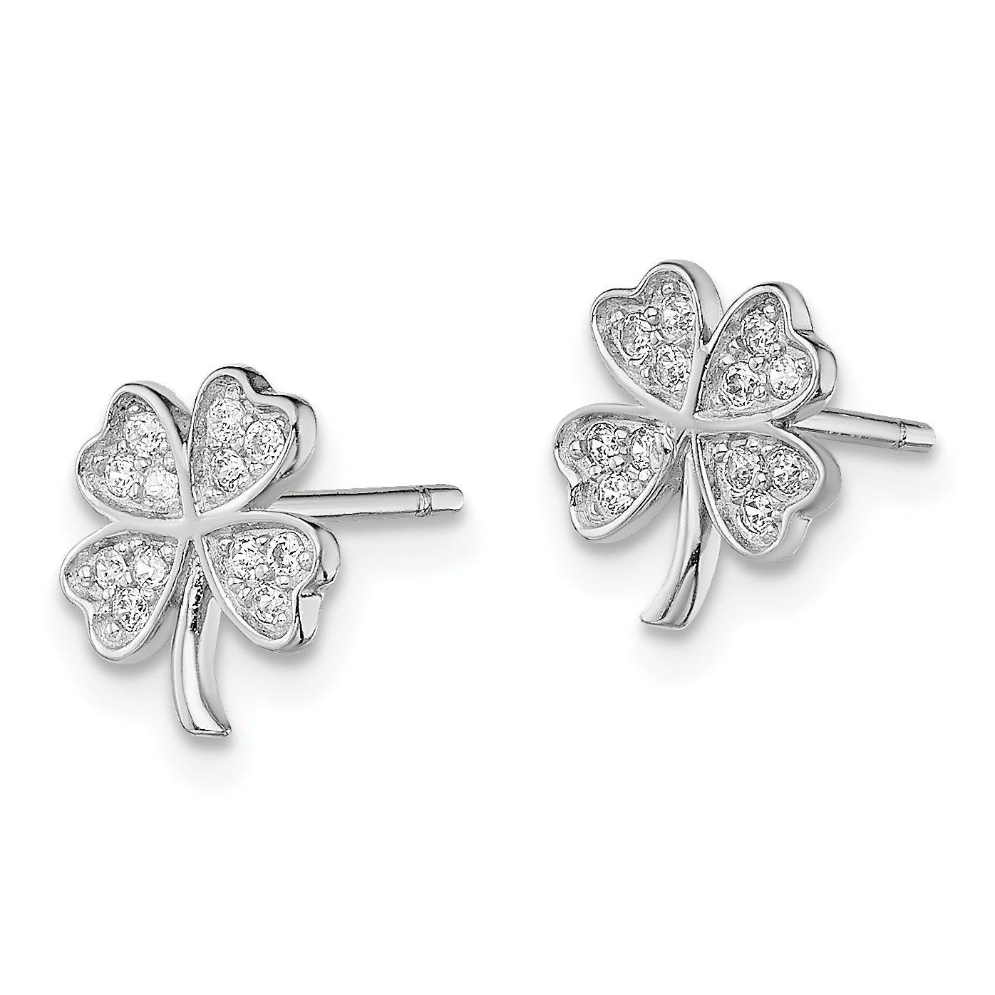Sterling Silver Rhodium-plated Polished CZ 4 Leaf Clover Post Earrings Secondary image