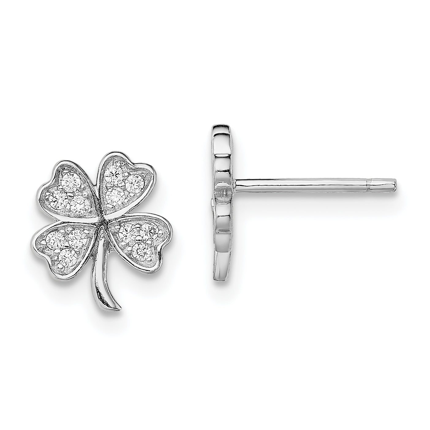 Sterling Silver Rhodium-plated Polished CZ 4 Leaf Clover Post Earrings Main image