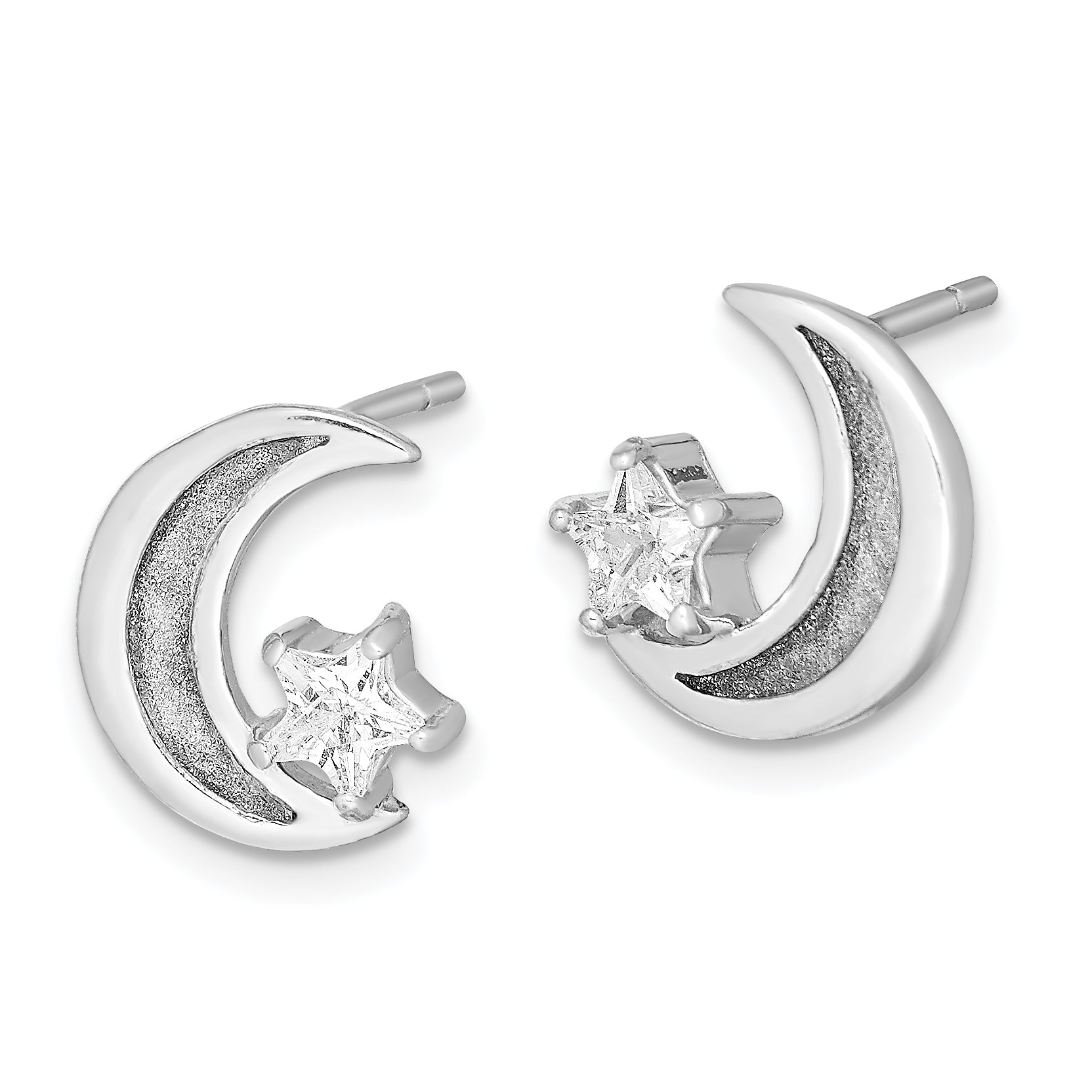 Sterling Silver RH-plate Enamel Glitter Fabric Moon/CZ Star Earrings Secondary image