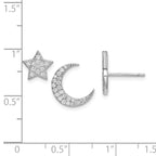 Sterling Silver Rhodium-plated CZ Star and Moon Post Earrings