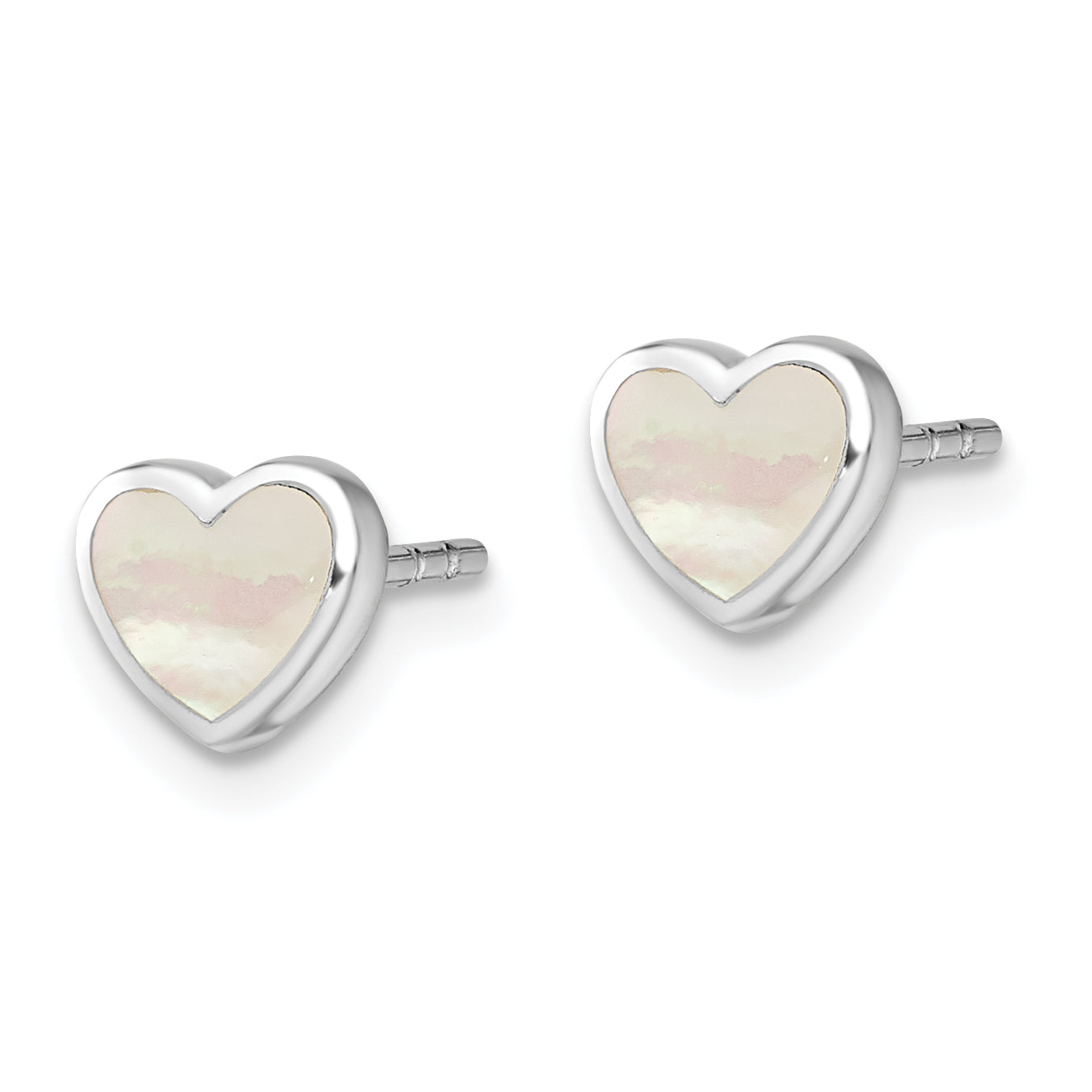 Sterling Silver Rhodium-plated Mother of Pearl Heart Post Earrings Secondary image