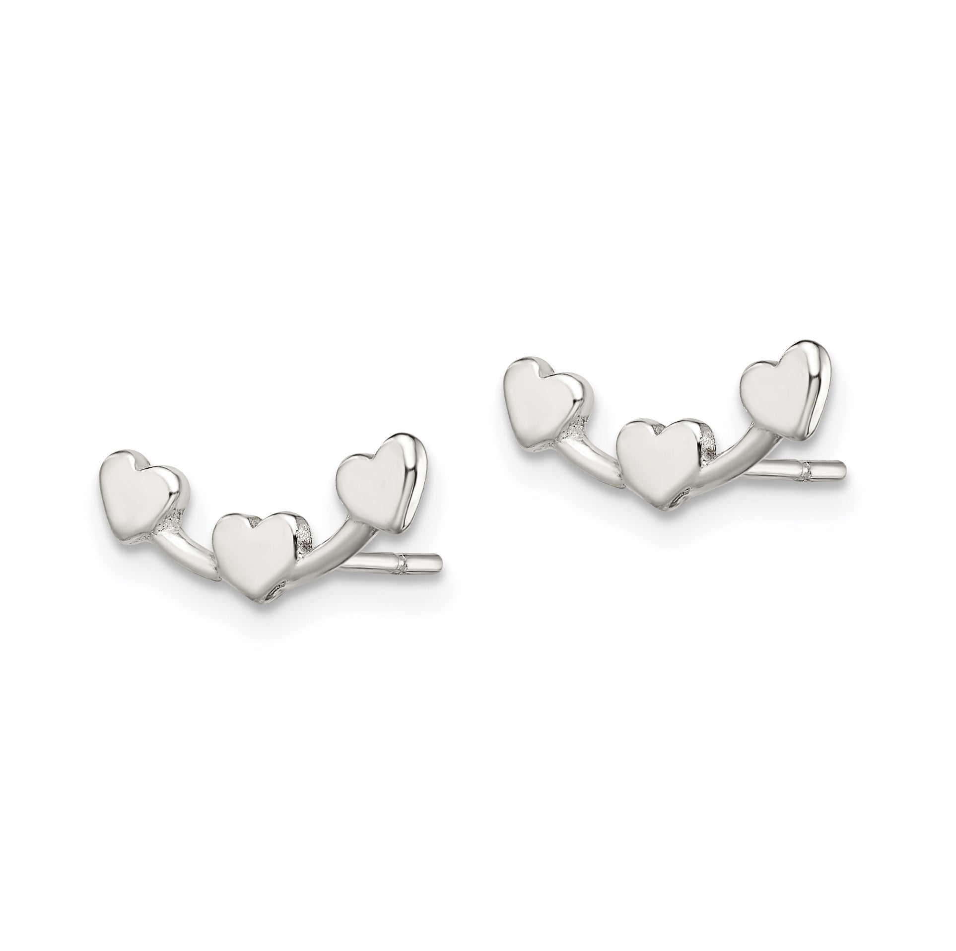 Sterling Silver Polished 3-Heart Post Earrings Secondary image