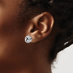 Sterling Silver Rhodium-plate Textured Polished Love Knot Earrings