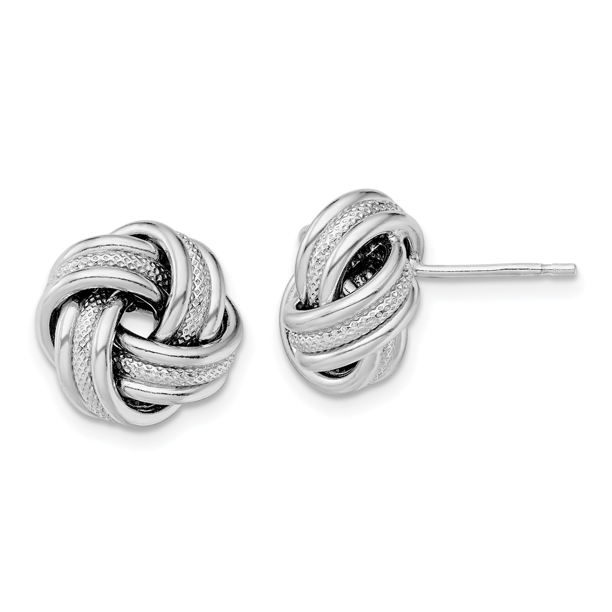 Sterling Silver Rhodium-plate Textured Polished Love Knot Earrings Main image