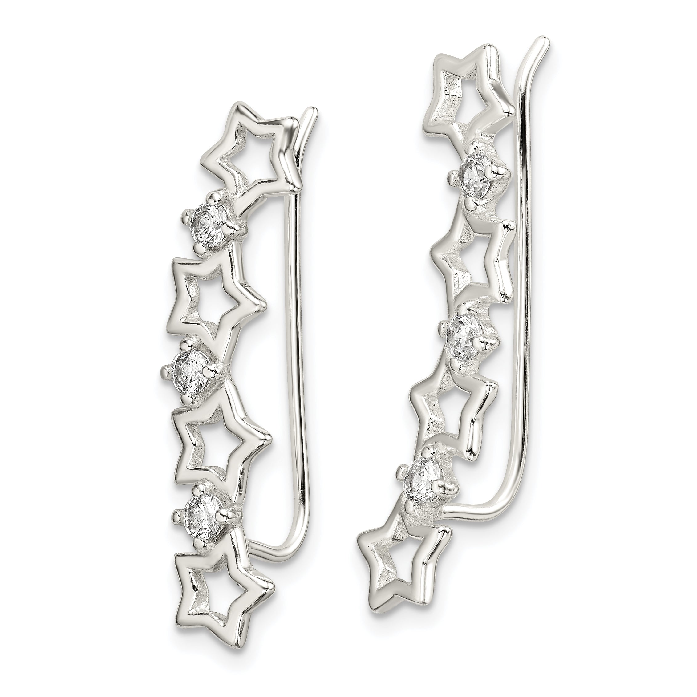 Sterling Silver Polished CZ Stars Ear Climber Earrings Secondary image