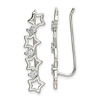 Sterling Silver Polished CZ Stars Ear Climber Earrings