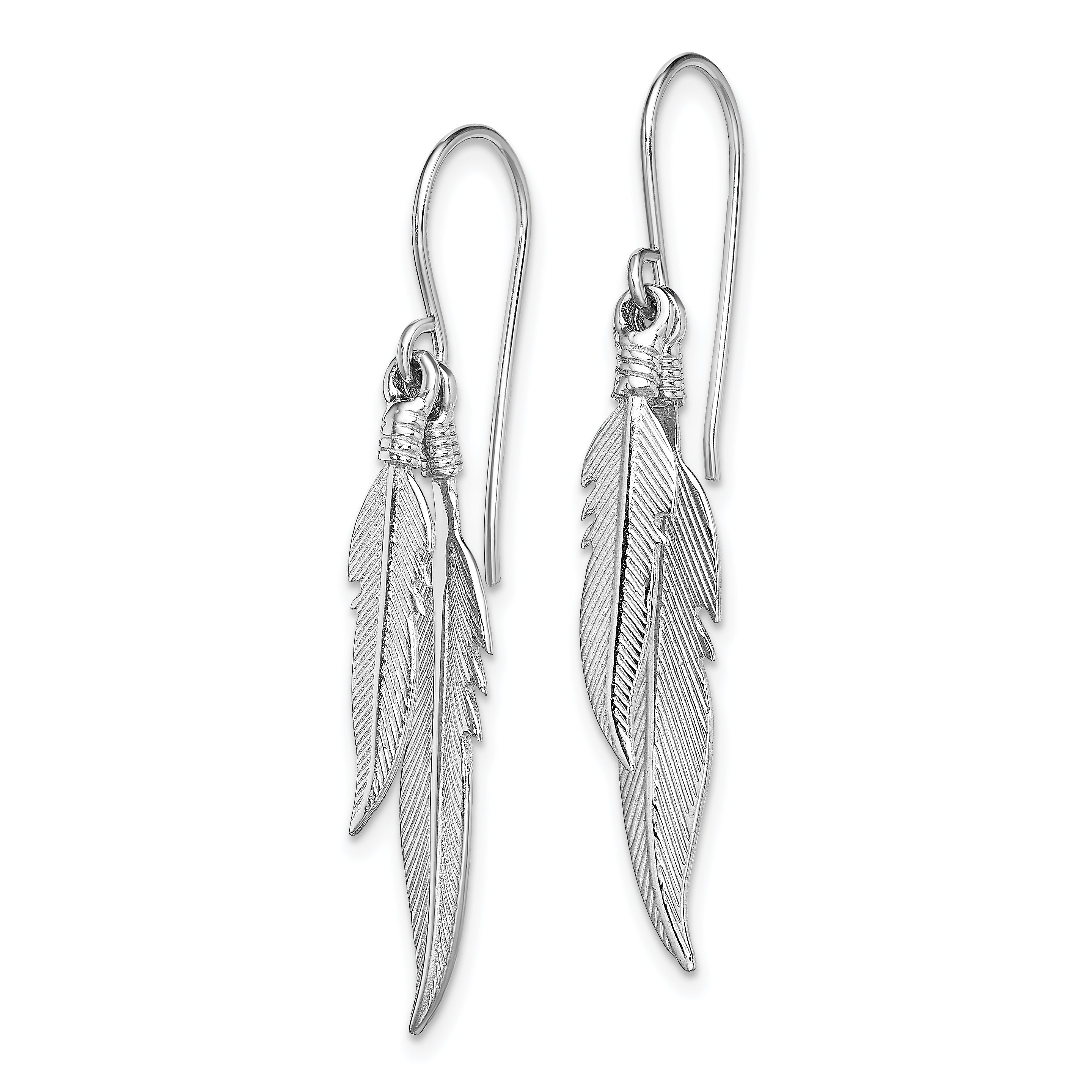 Sterling Silver Rhodium-plated Polished Feathers Dangle Earrings Secondary image