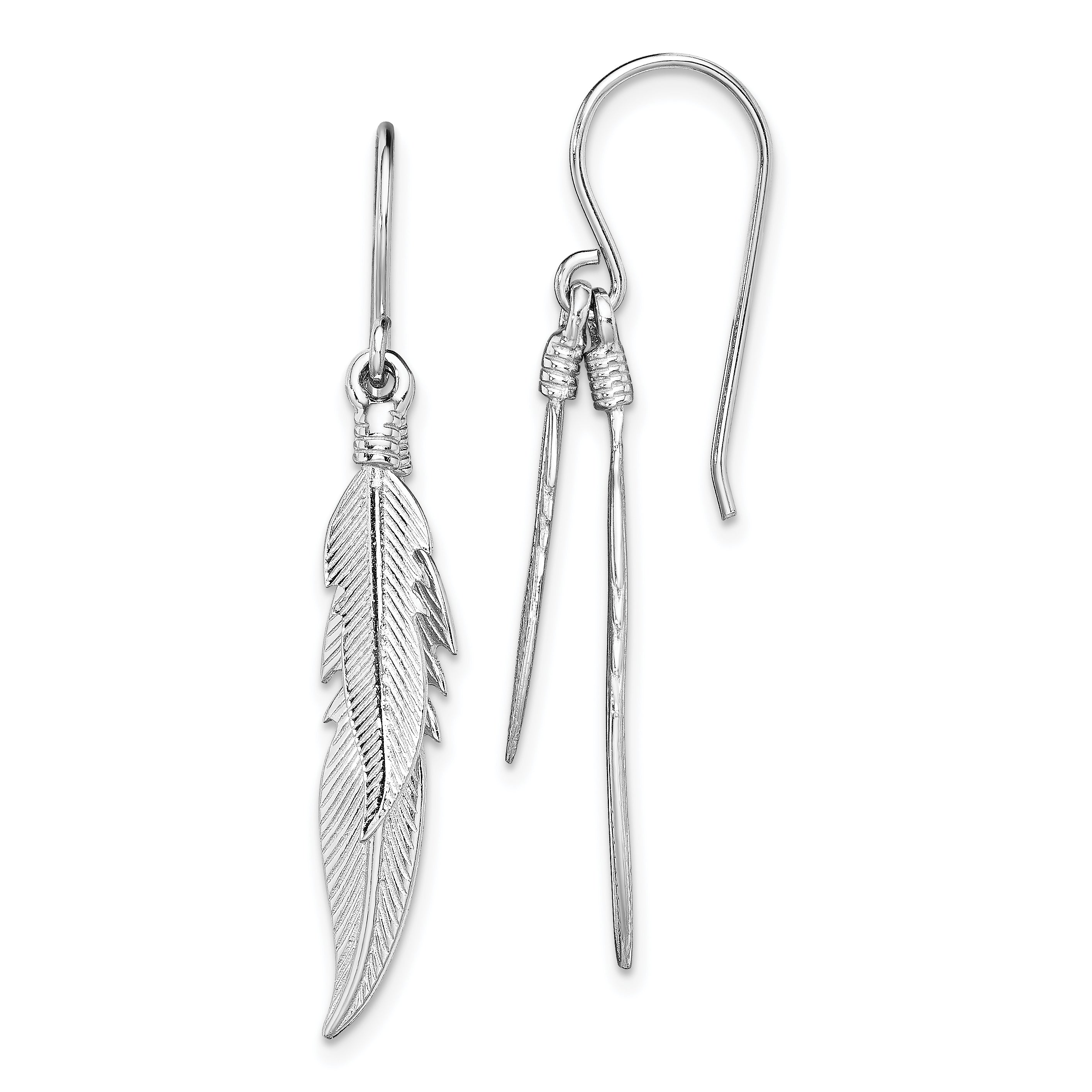 Sterling Silver Rhodium-plated Polished Feathers Dangle Earrings Main image