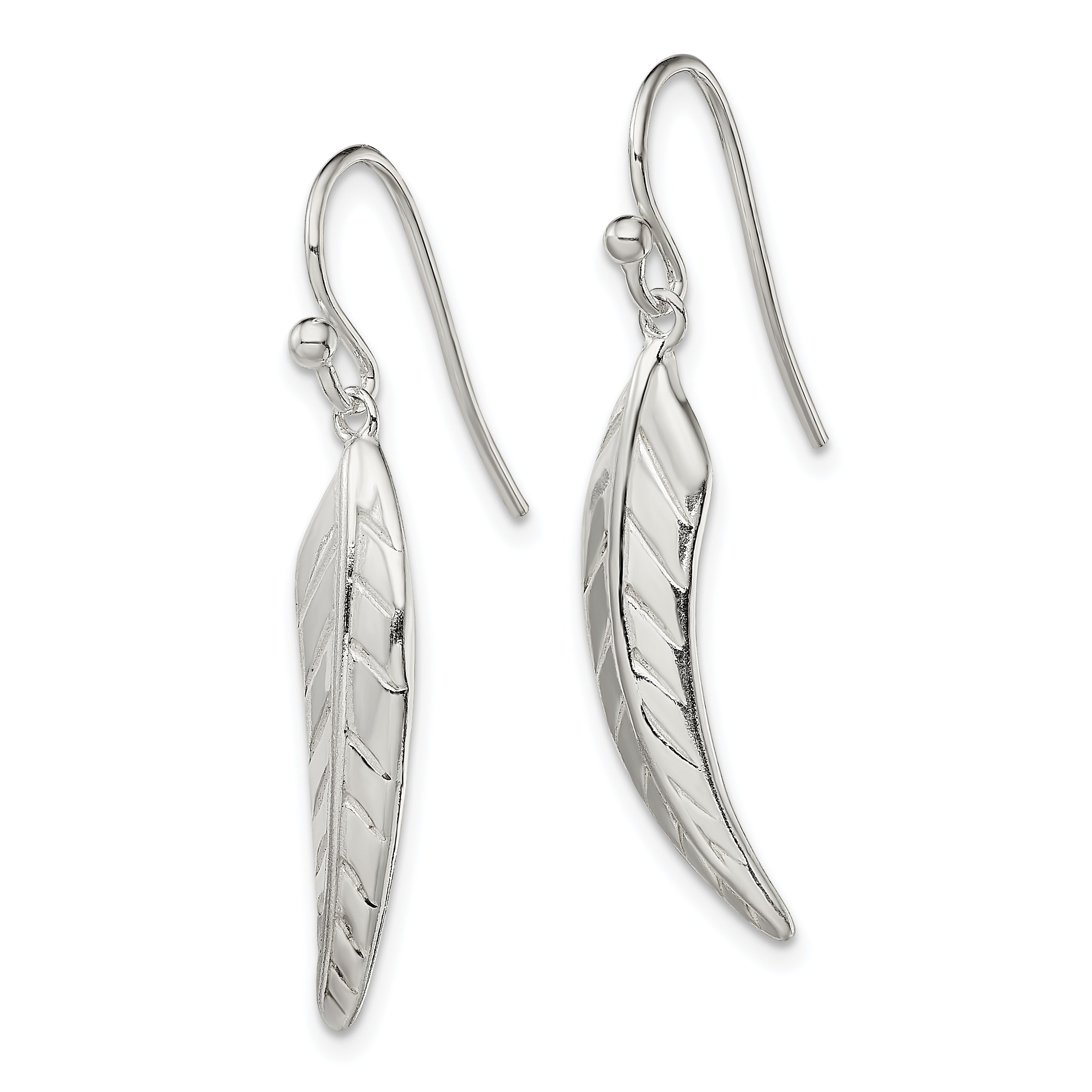 Sterling Silver Polished Leaf Dangle Shepherd Hook Earrings Secondary image