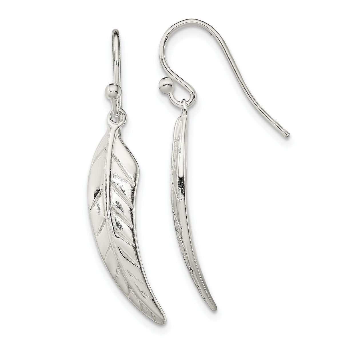 Leaf Shepherd Hook Dangle Earrings in Sterling Silver - Sophia Jewelers Main image