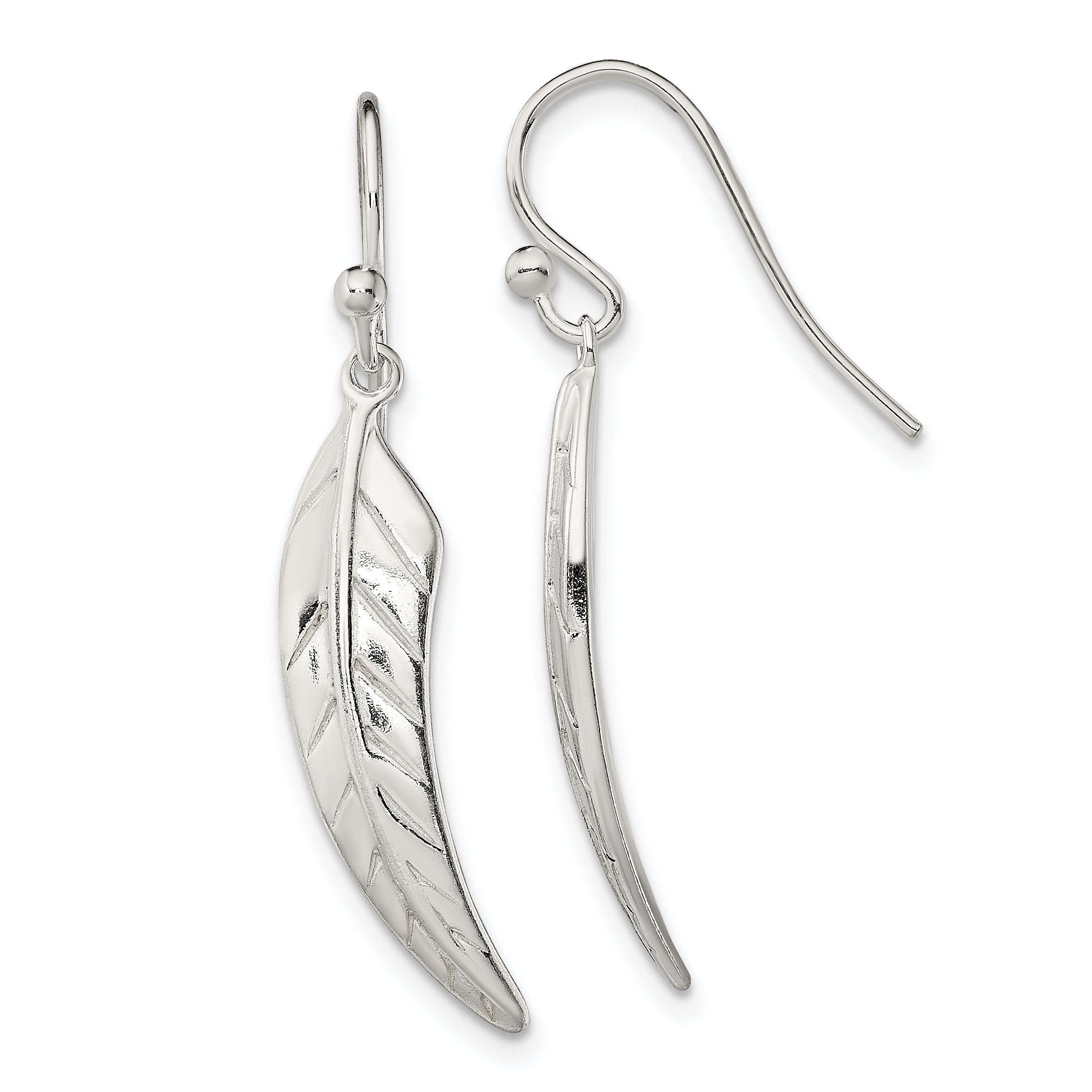 Sterling Silver Polished Leaf Dangle Shepherd Hook Earrings Main image