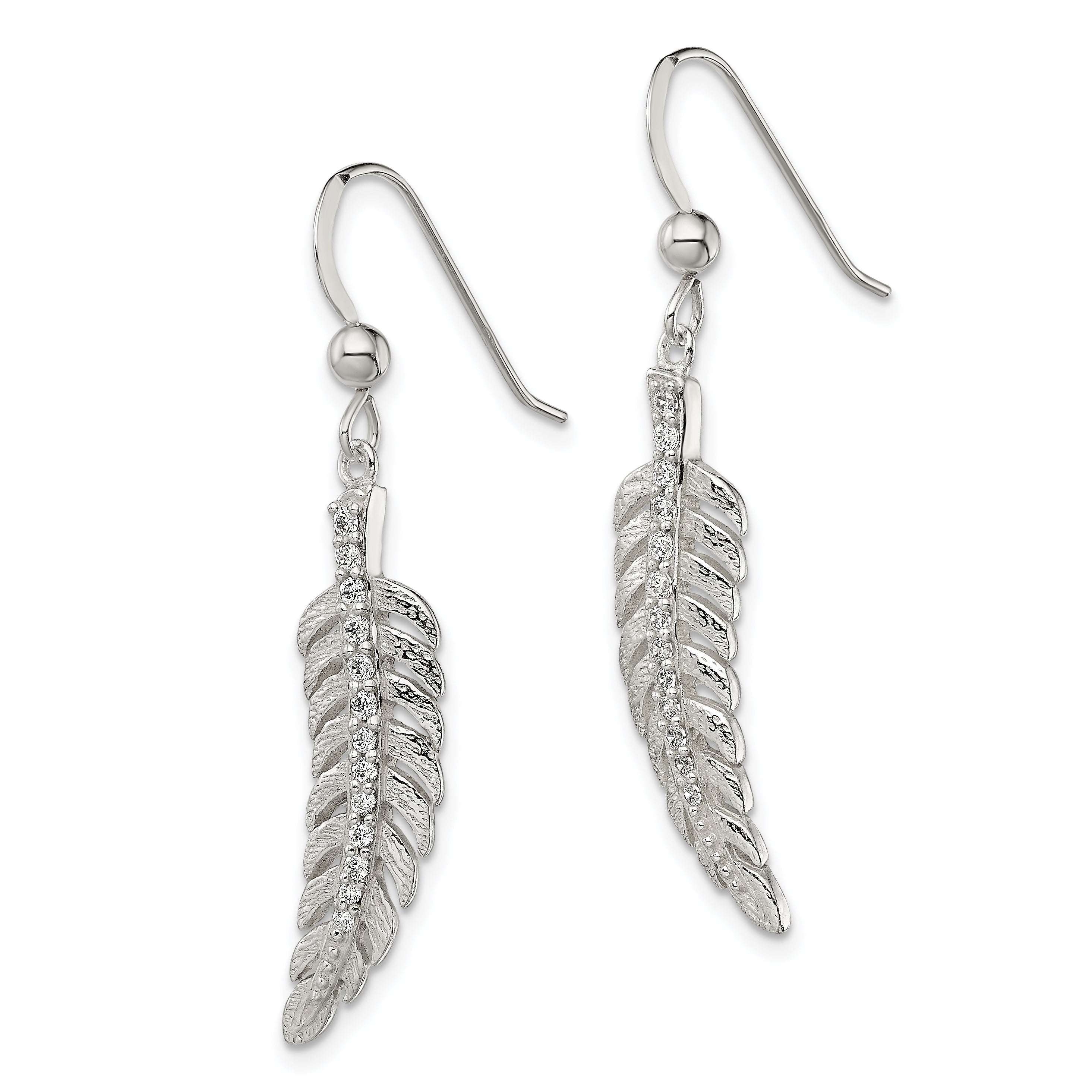 Sterling Silver Textured CZ Feather Shepherd Hook Earrings Secondary image