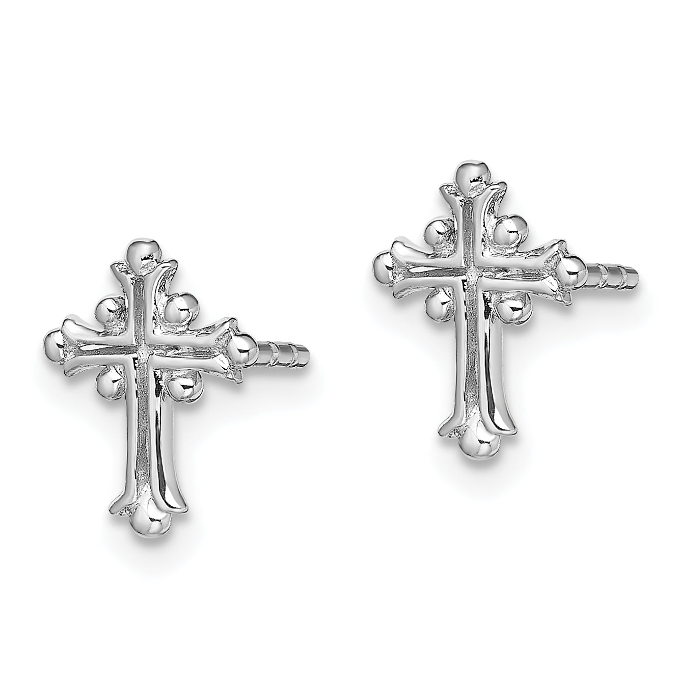 Sterling Silver RH-pltd Polished Textured Budded Cross Post Earrings Secondary image