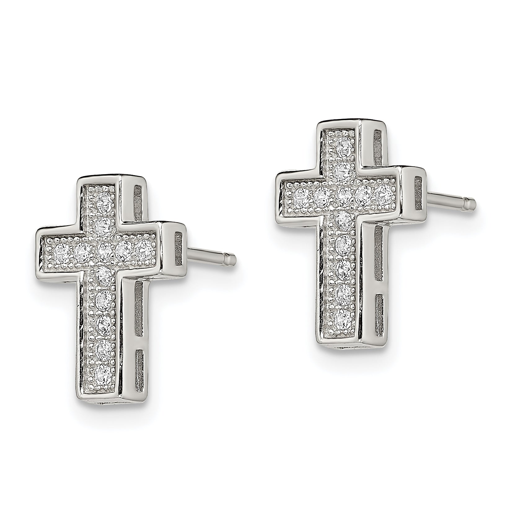 Sterling Silver Rhodium-plated CZ Cross Post Earrings Secondary image