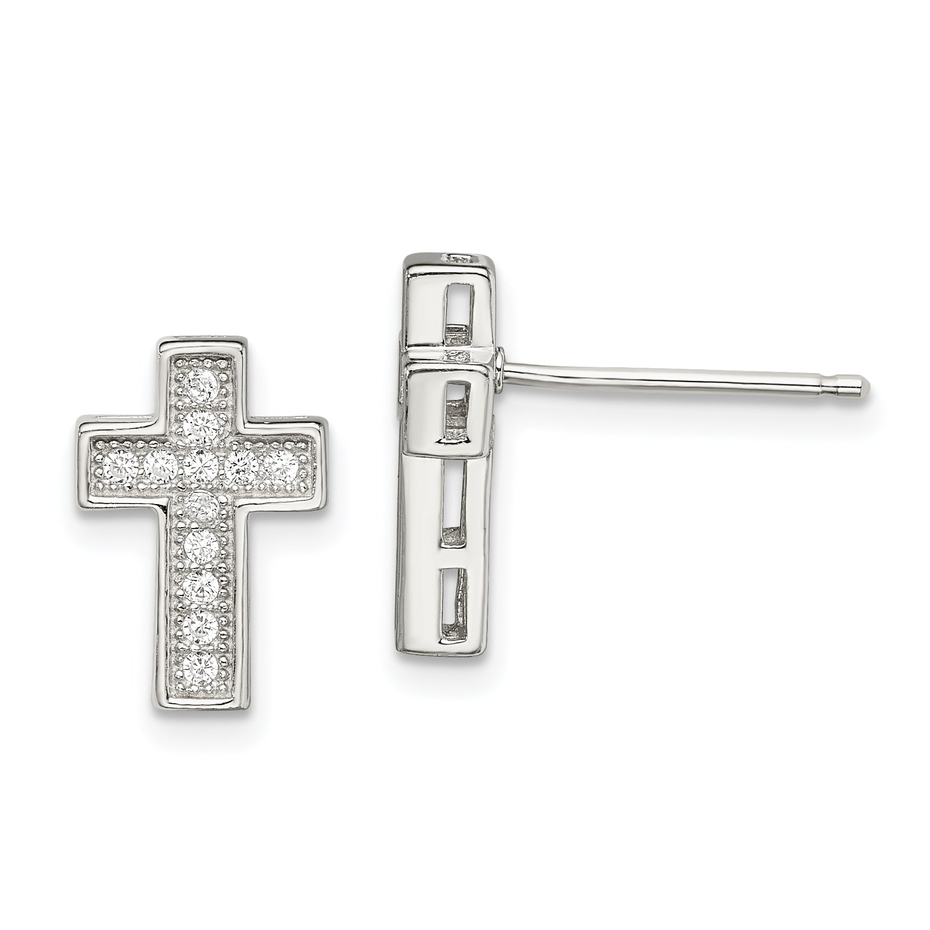 Sterling Silver Rhodium-plated CZ Cross Post Earrings Main image
