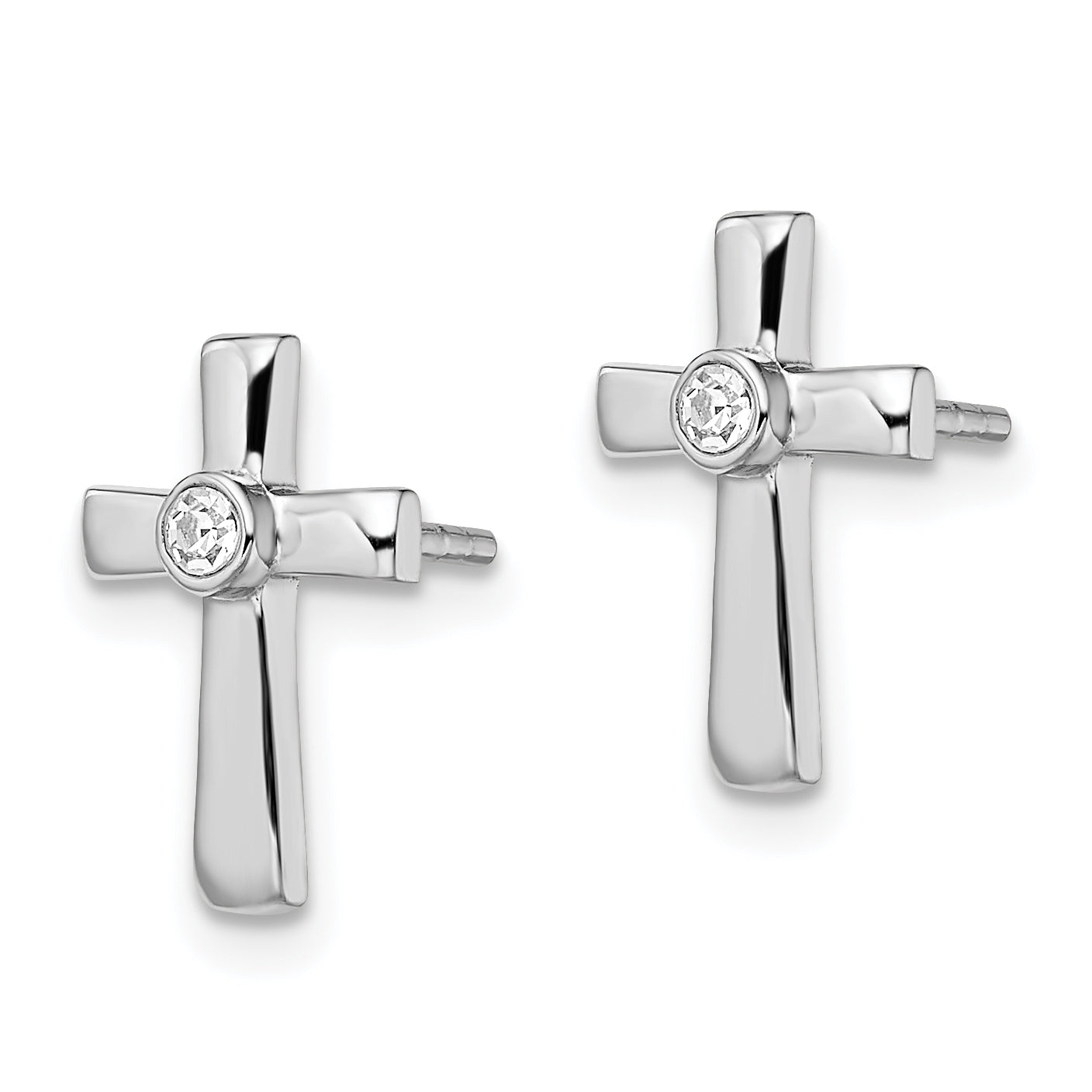Sterling Silver Rhodium-plated Polished CZ Cross Post Earrings Secondary image