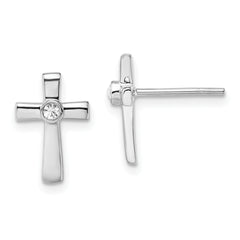 Sterling Silver Rhodium-plated Polished CZ Cross Post Earrings