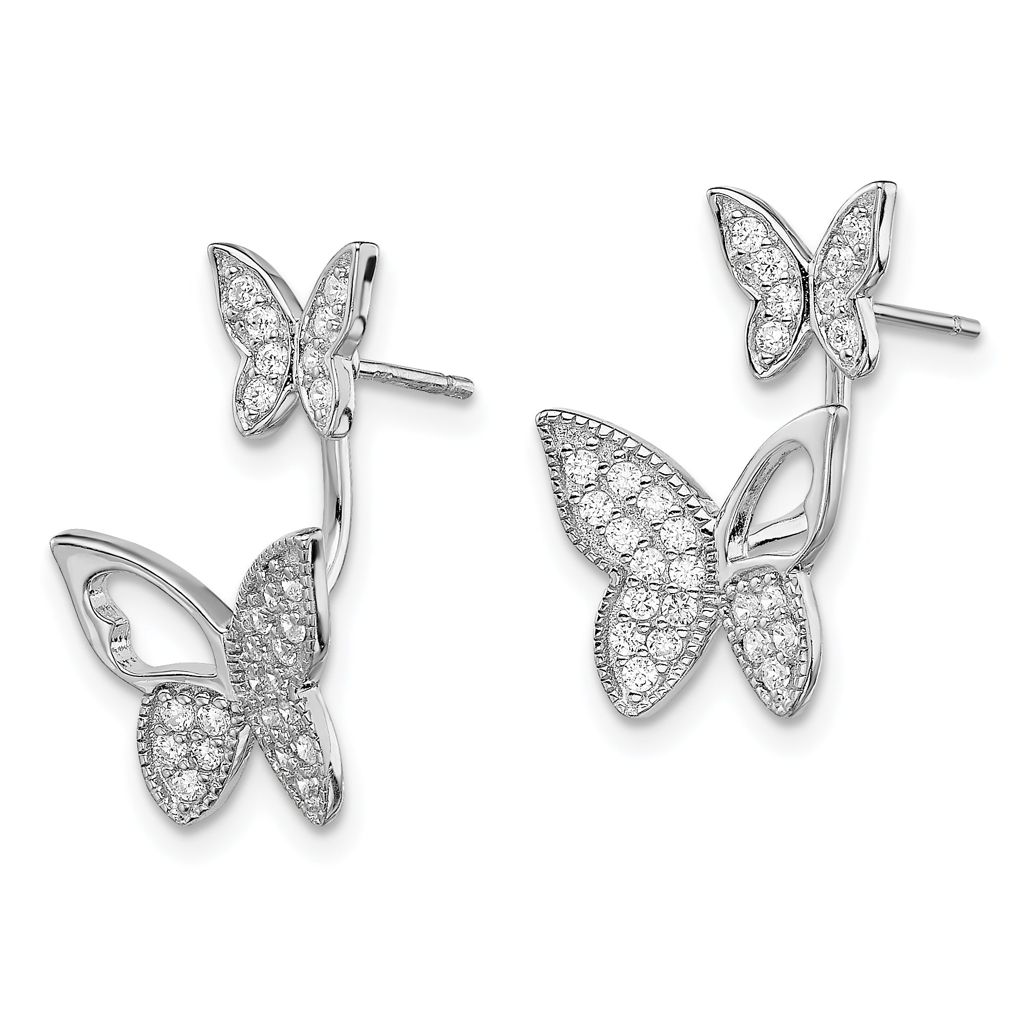 Sterling Silver Rhodium-plated CZ Butterfly Front and Back Earrings Secondary image