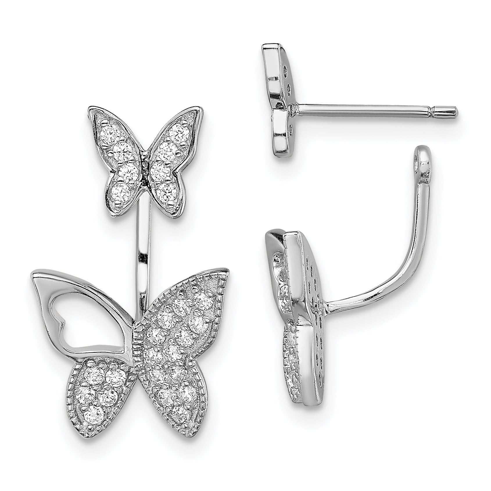 Sterling Silver Rhodium-plated CZ Butterfly Front and Back Earrings Main image
