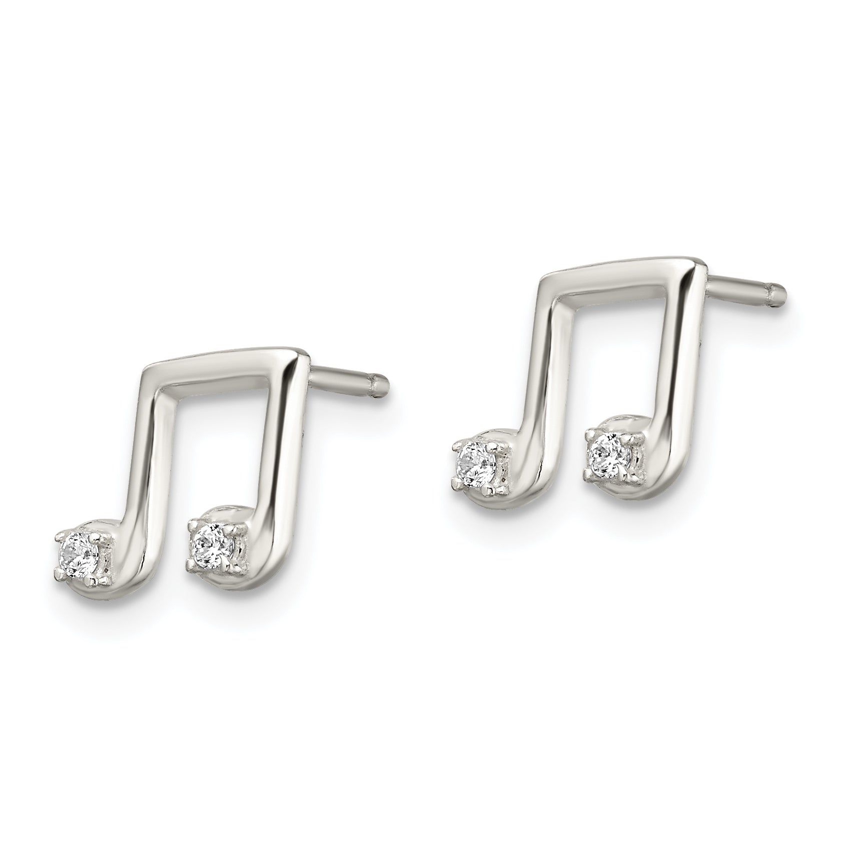 Sterling Silver Polished CZ Musical Notes Post Earrings Secondary image