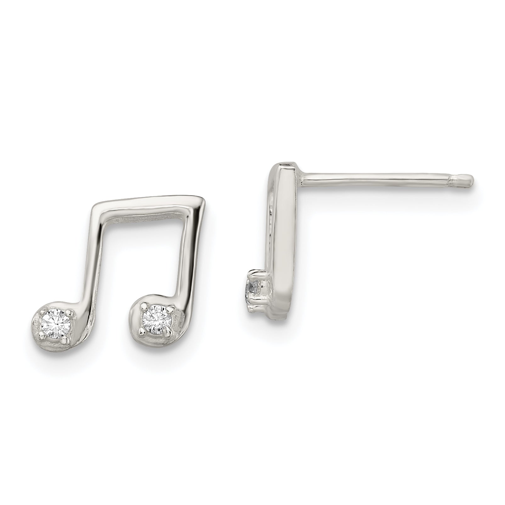 Sterling Silver Polished CZ Musical Notes Post Earrings Main image
