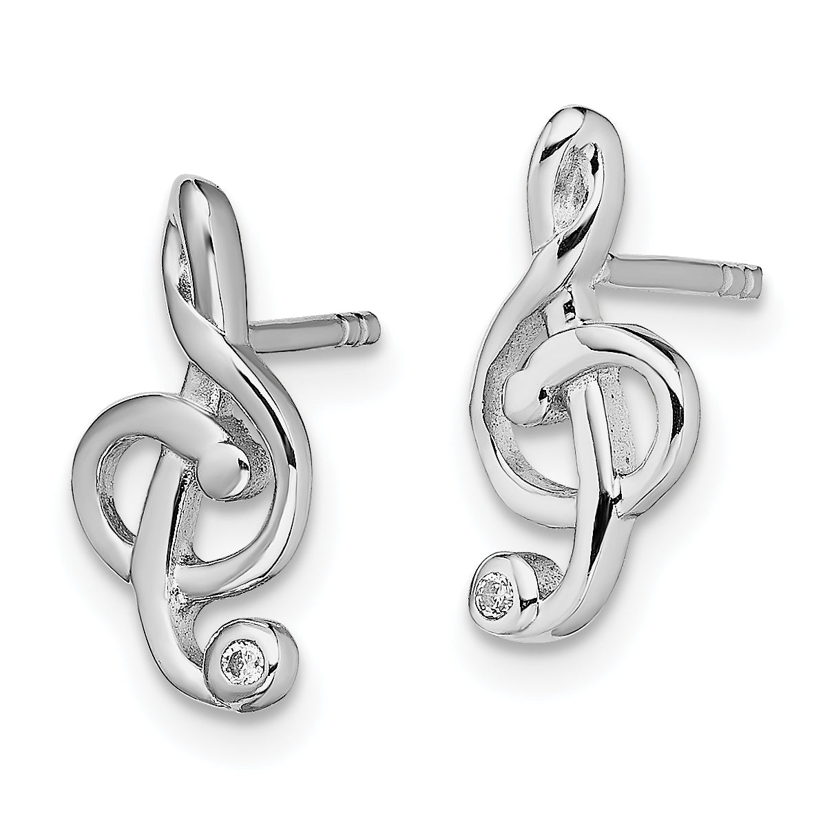 Sterling Silver Rhodium-plated CZ Treble Clef Post Earrings Secondary image