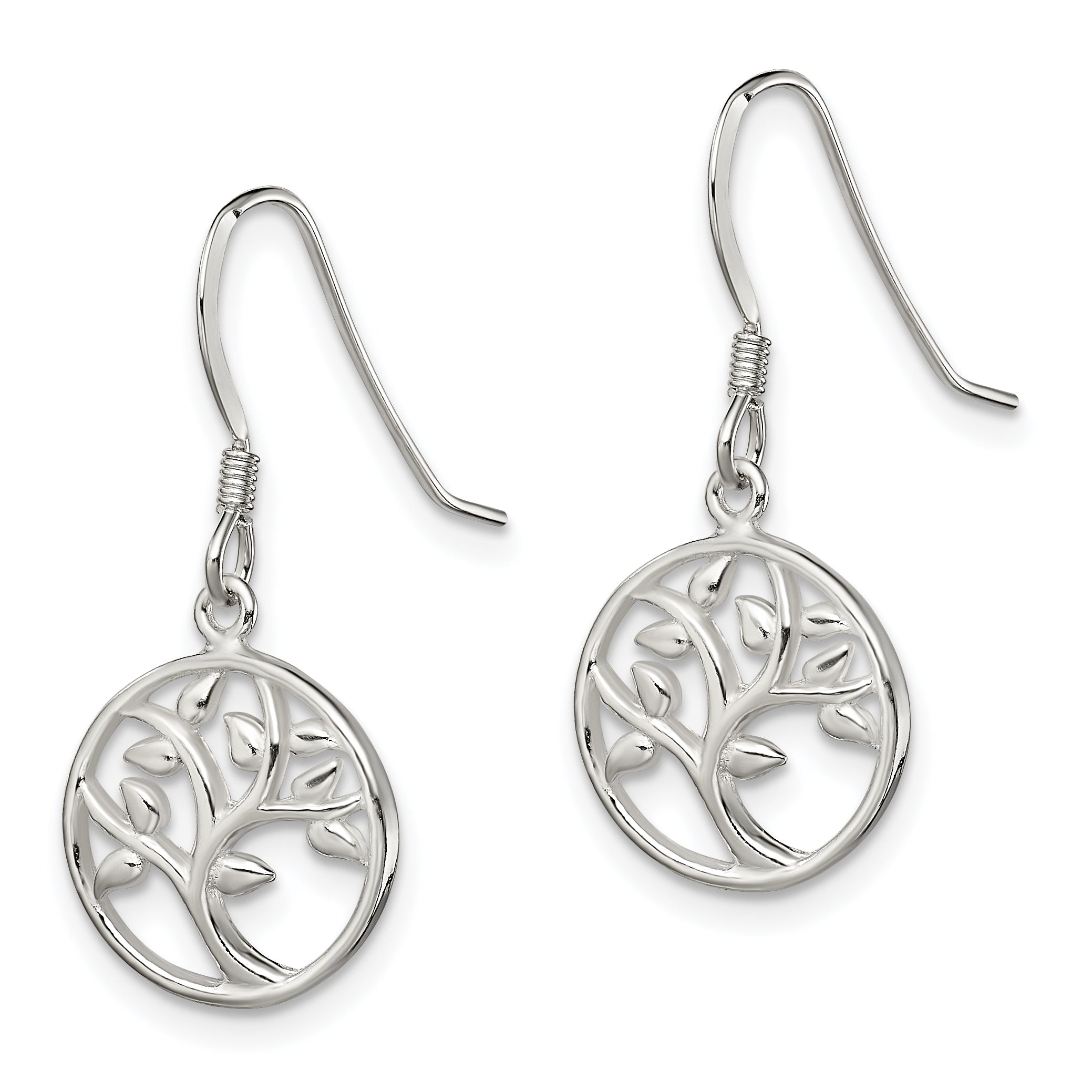 Sterling Silver Polished Tree Dangle Shepherd Hook Earrings Secondary image
