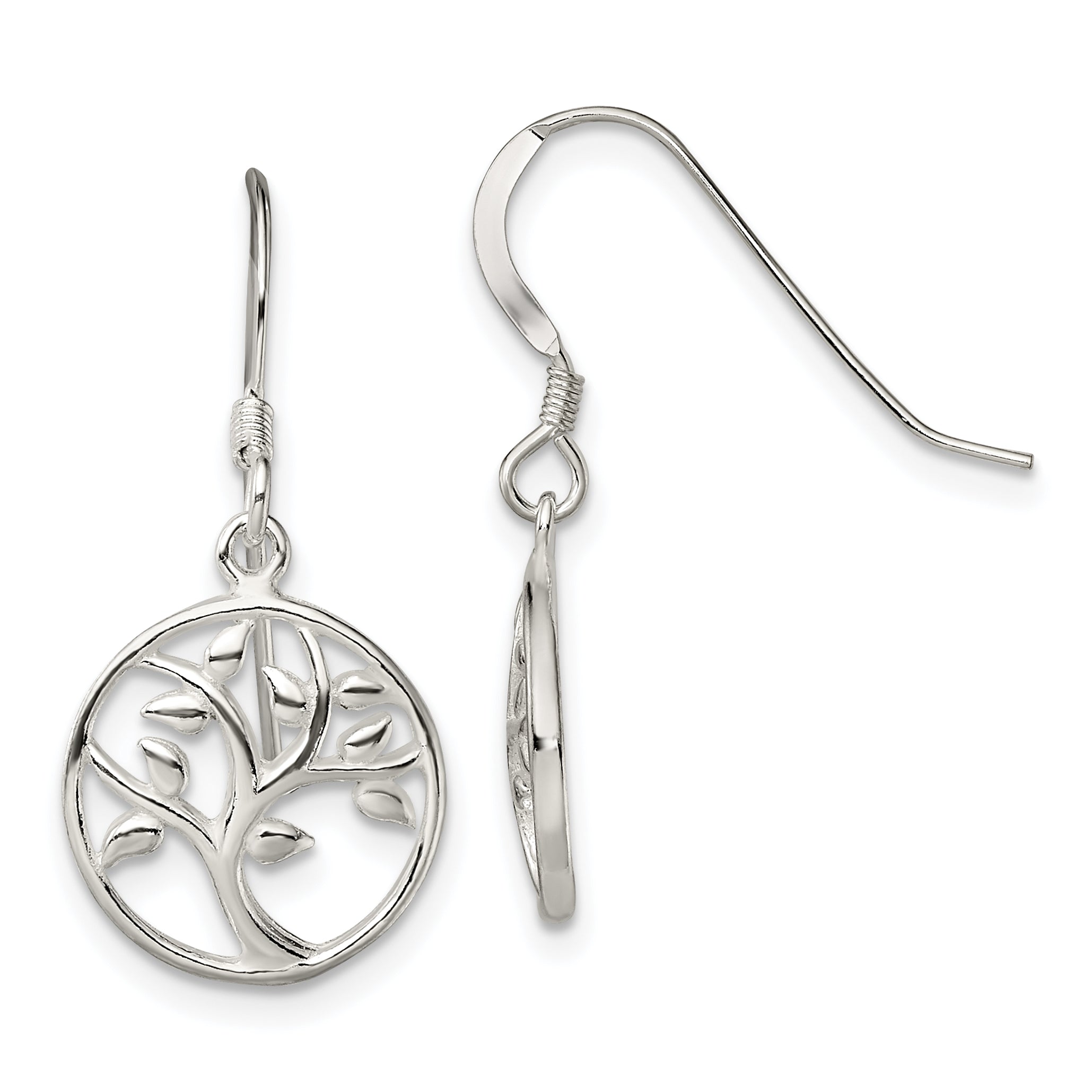 Sterling Silver Polished Tree Dangle Shepherd Hook Earrings Main image