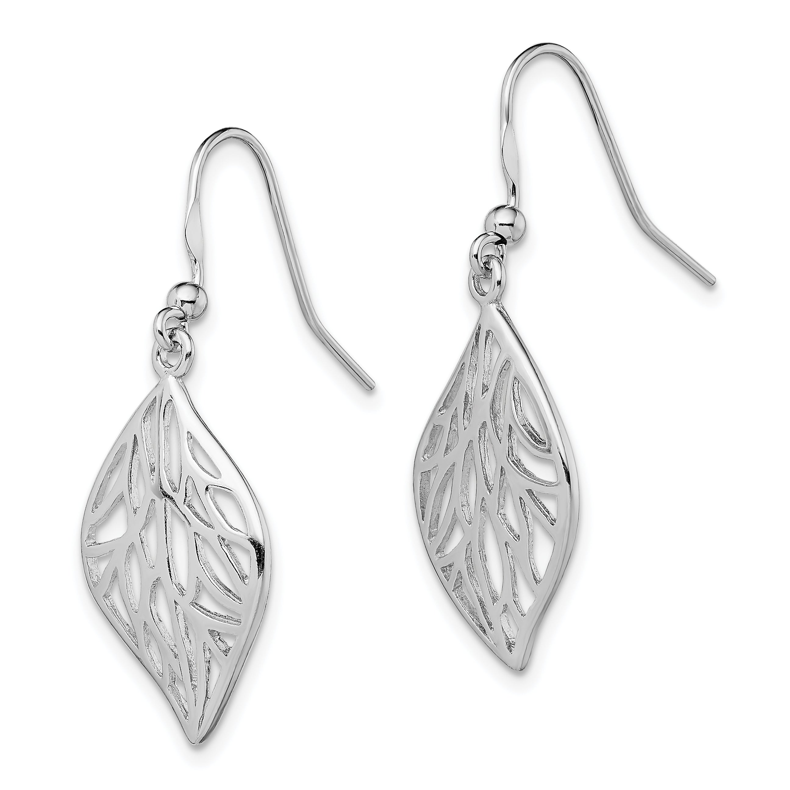 Sterling Silver Rhodium-plated Leaf Polished Dangle Earrings Secondary image