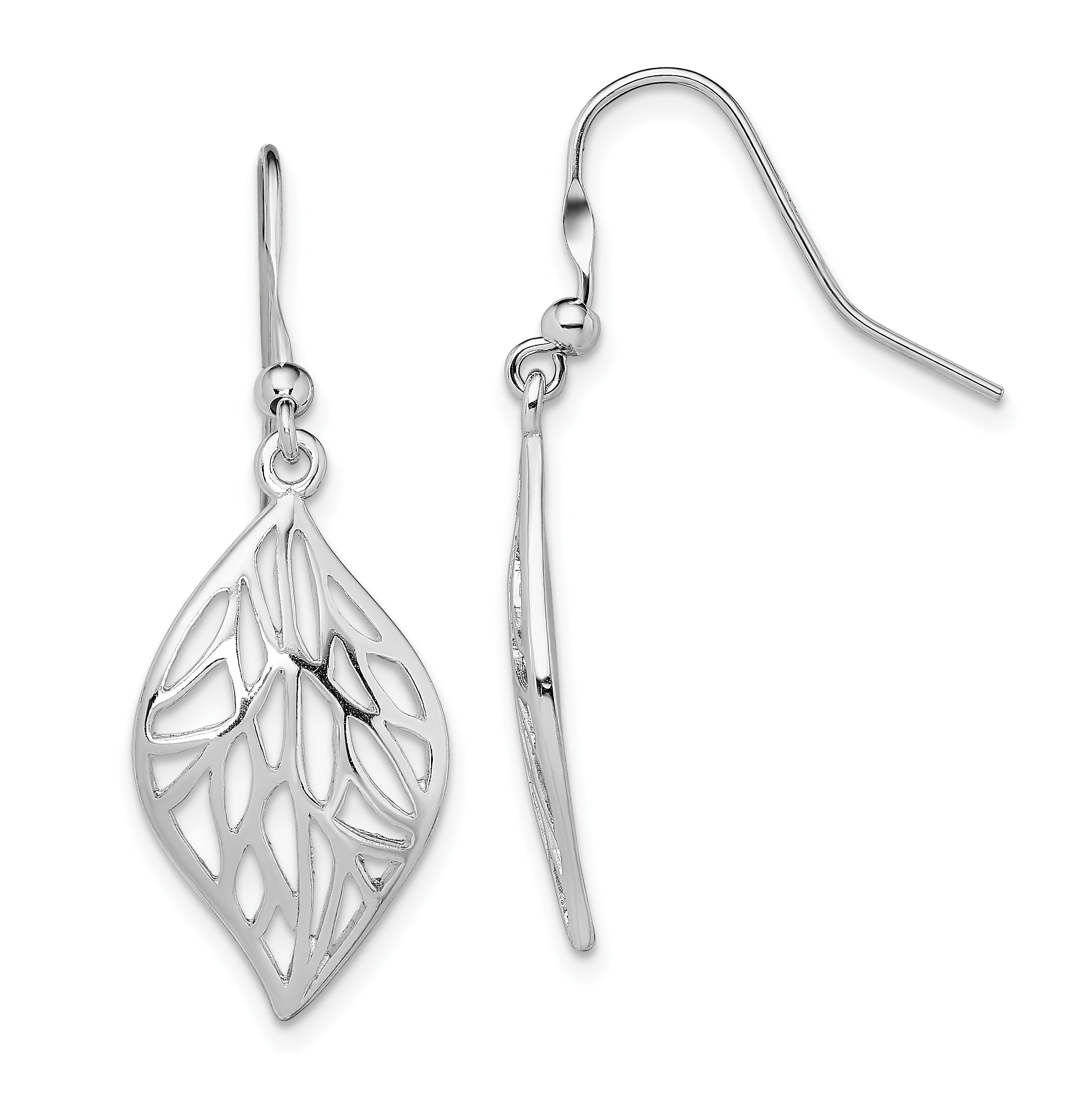 Sterling Silver Rhodium-plated Leaf Polished Dangle Earrings Main image