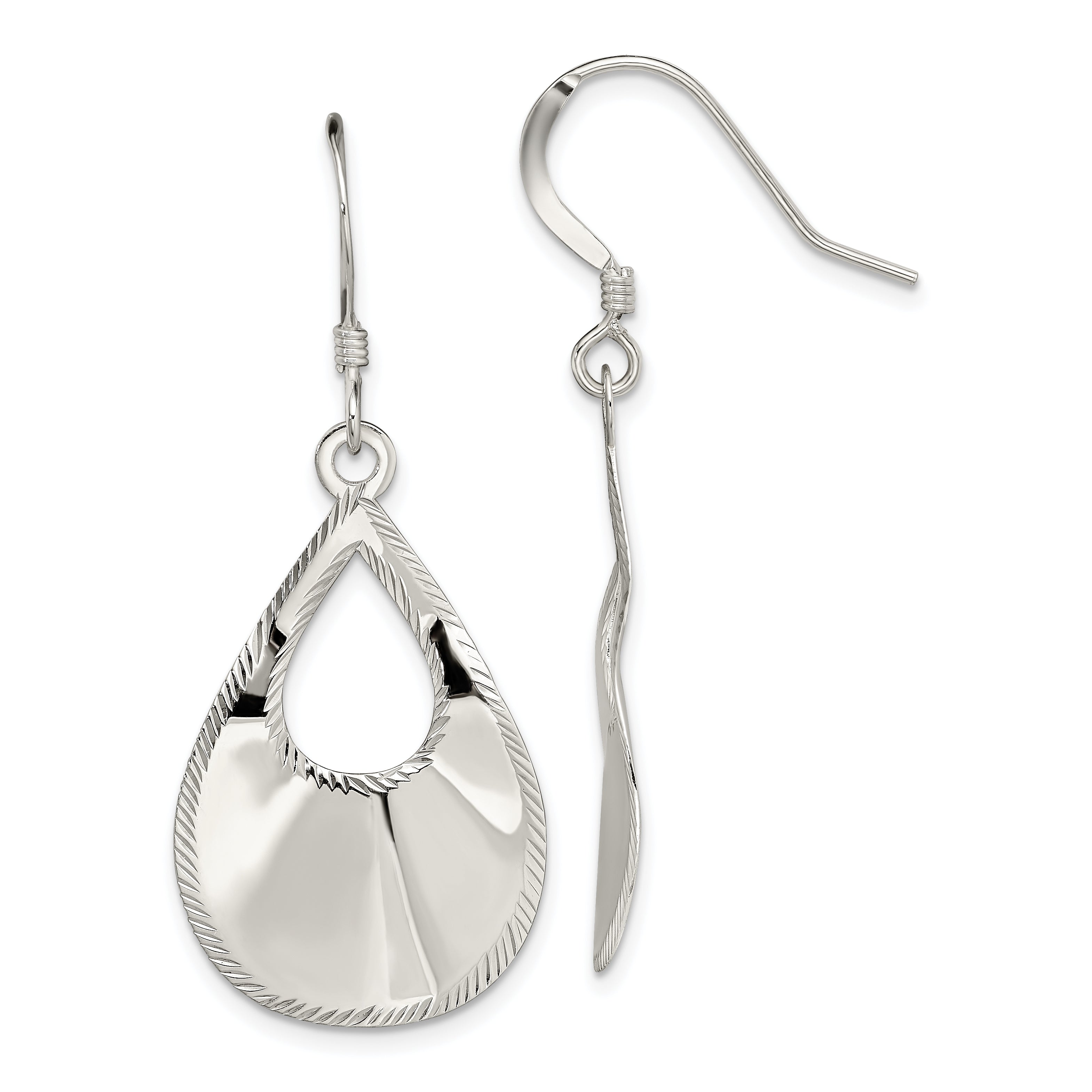 Sterling Silver Polished & Laser-cut Teardrop Dangle Earrings Main image