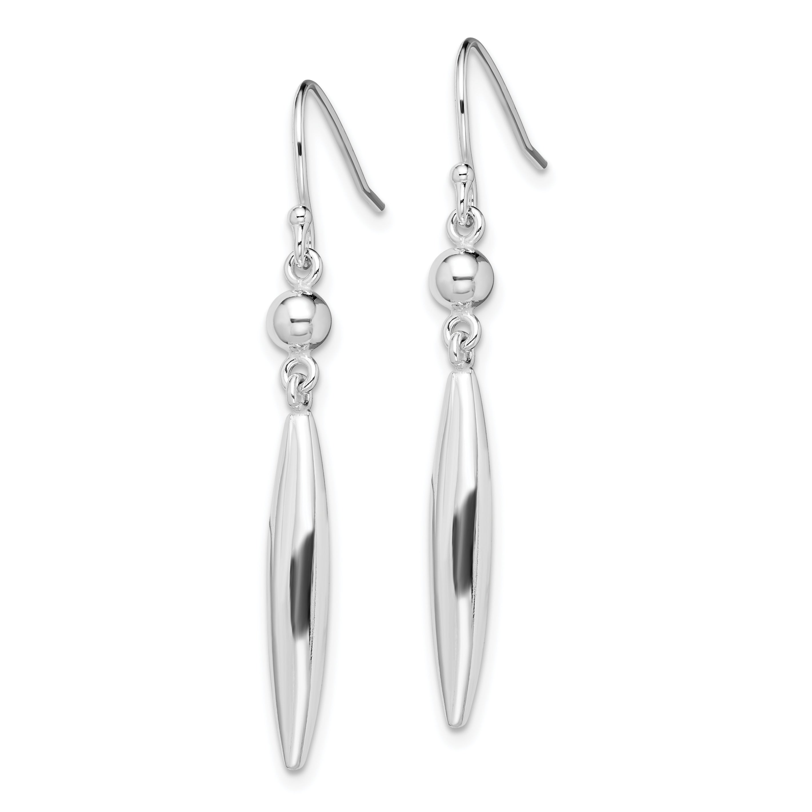 Sterling Silver Polished Bead & Elongated Oval Dangle Earrings Secondary image
