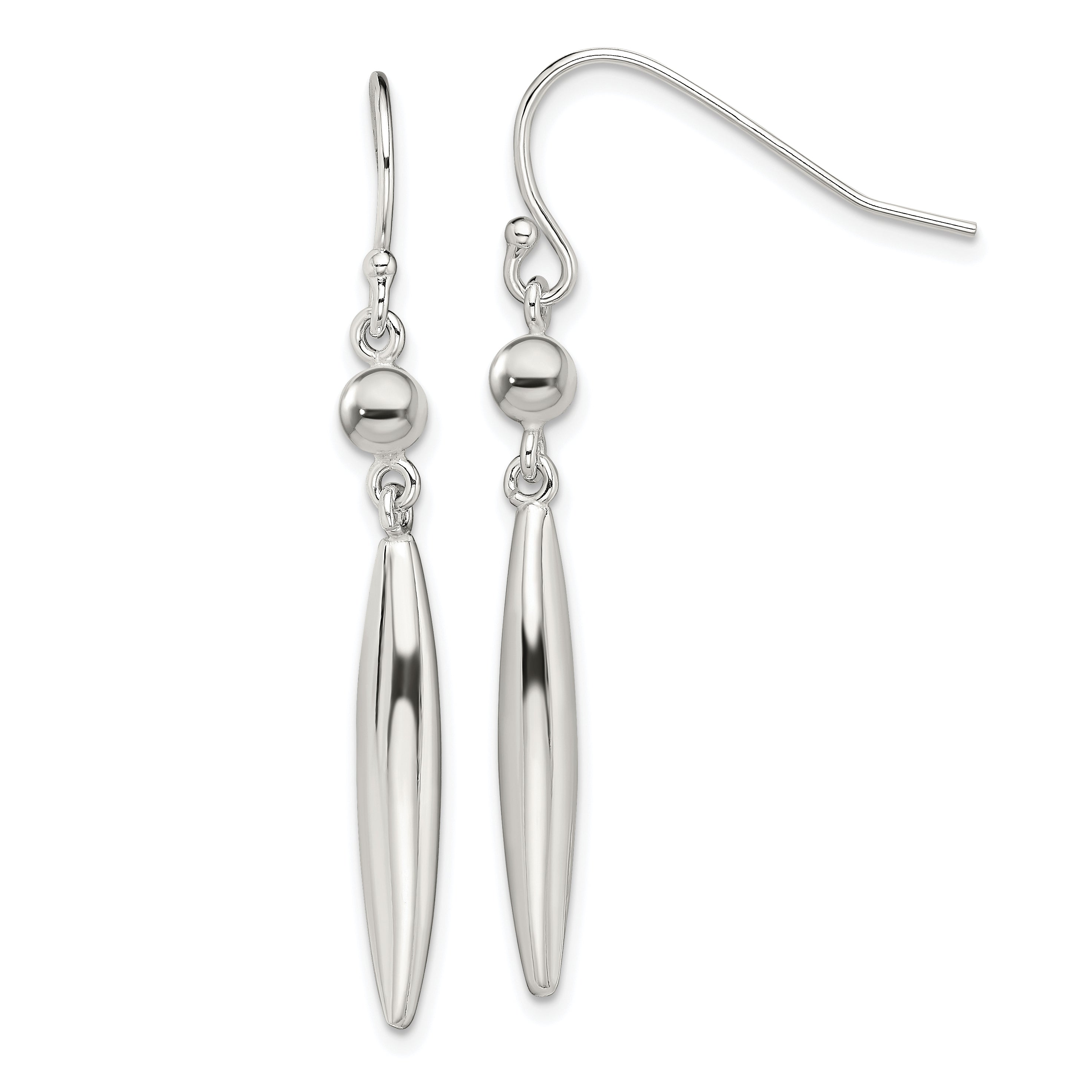 Sterling Silver Polished Bead & Elongated Oval Dangle Earrings