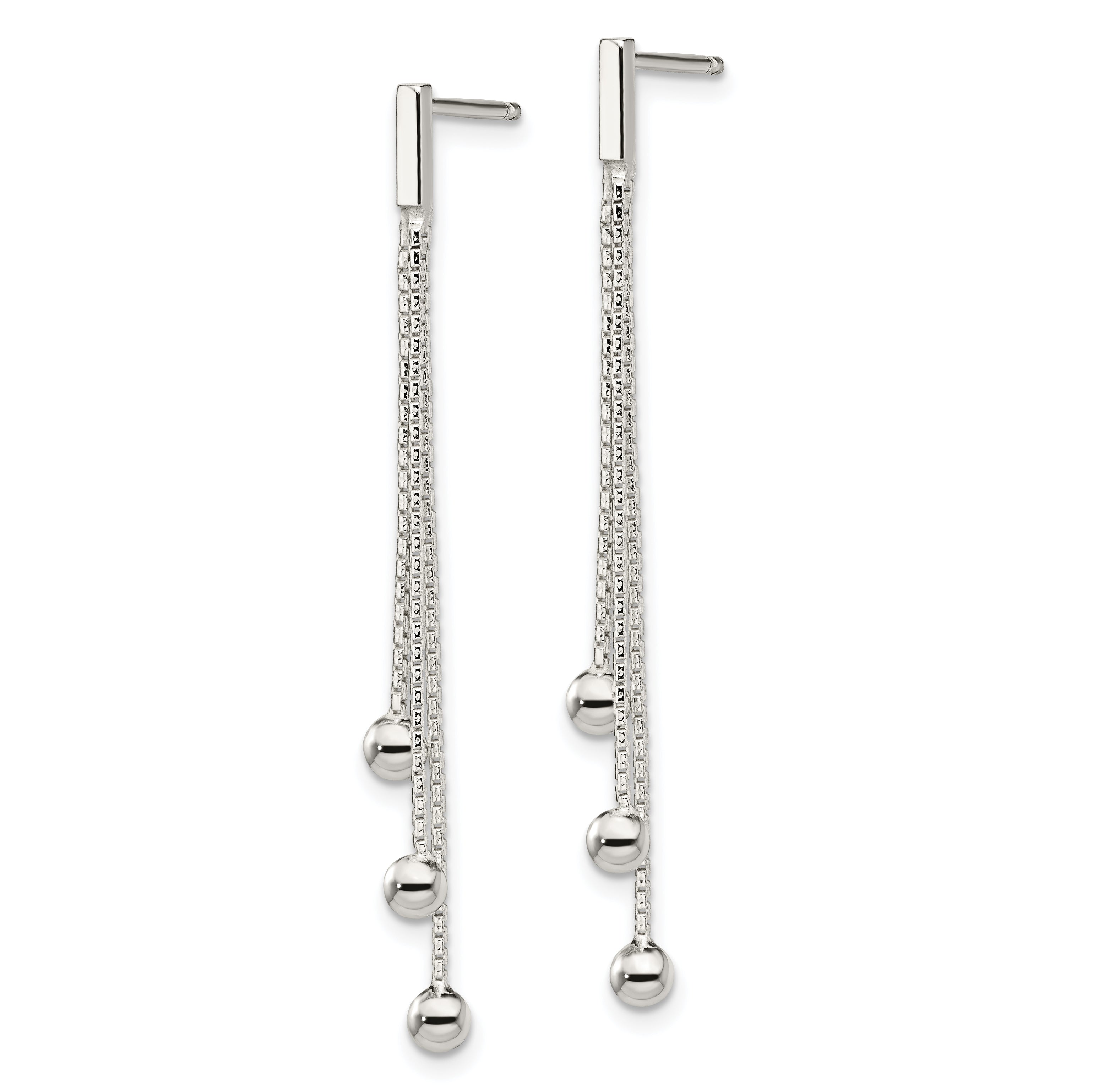 Sterling Silver Polished 3-Strand Chain & Beaded Post Dangle Earrings Secondary image