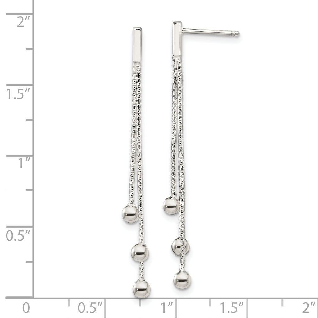 Sterling Silver Polished 3-Strand Chain & Beaded Post Dangle Earrings