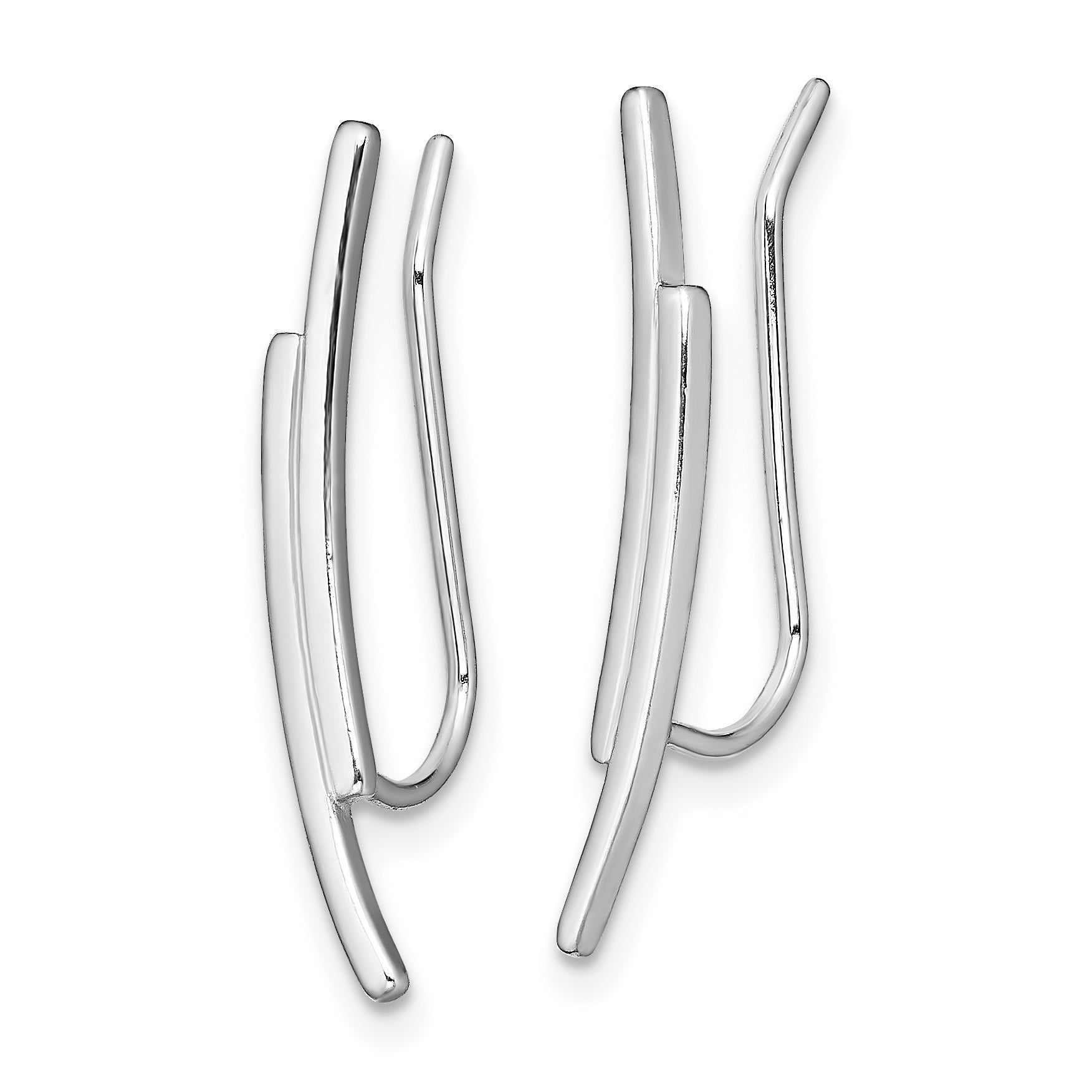 Sterling Silver Rhod-plated Polished Double Curved Bar Ear Climber Earrings Secondary image