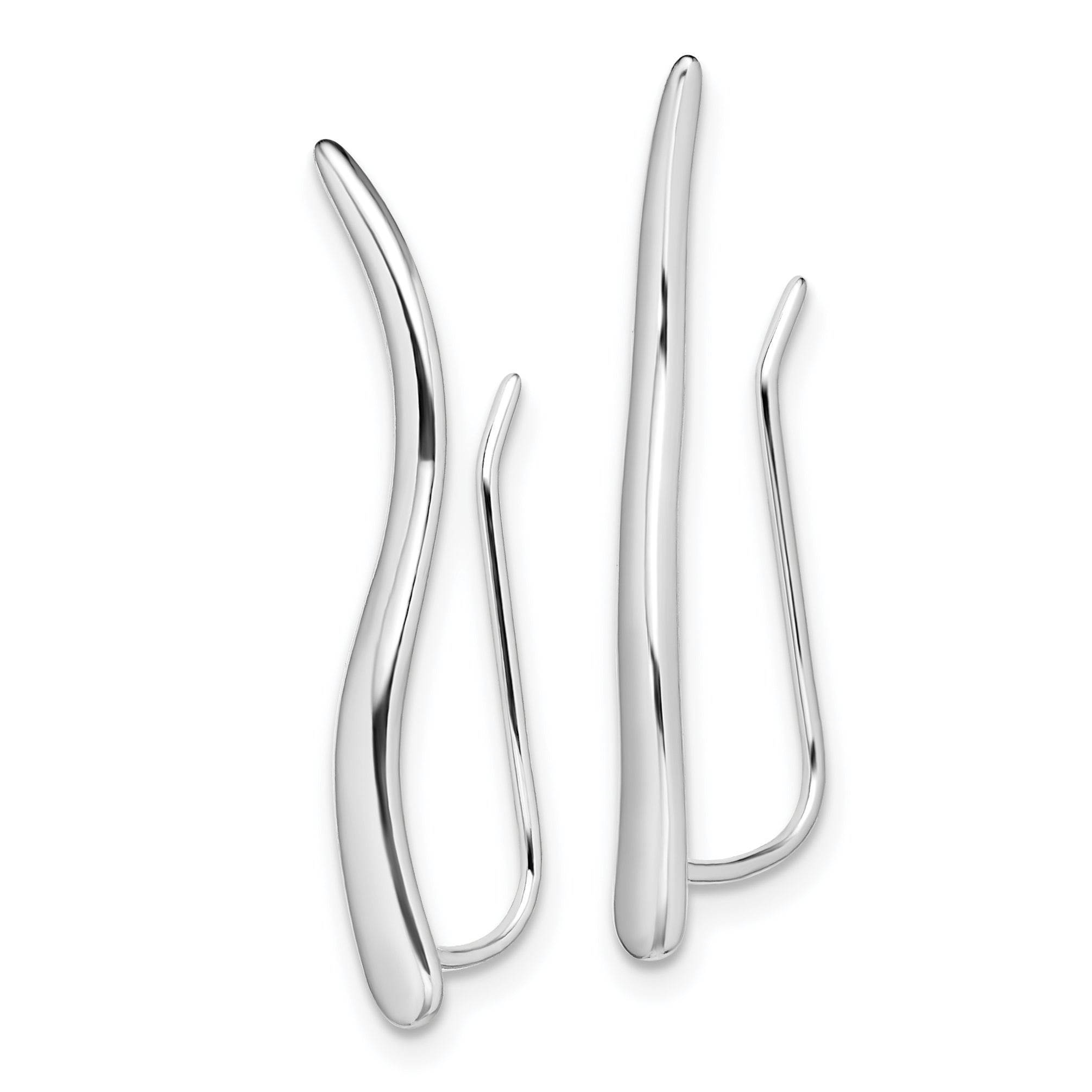 Sterling Silver Rhodium-plated Polished Curved Line Ear Climber Earrings Secondary image