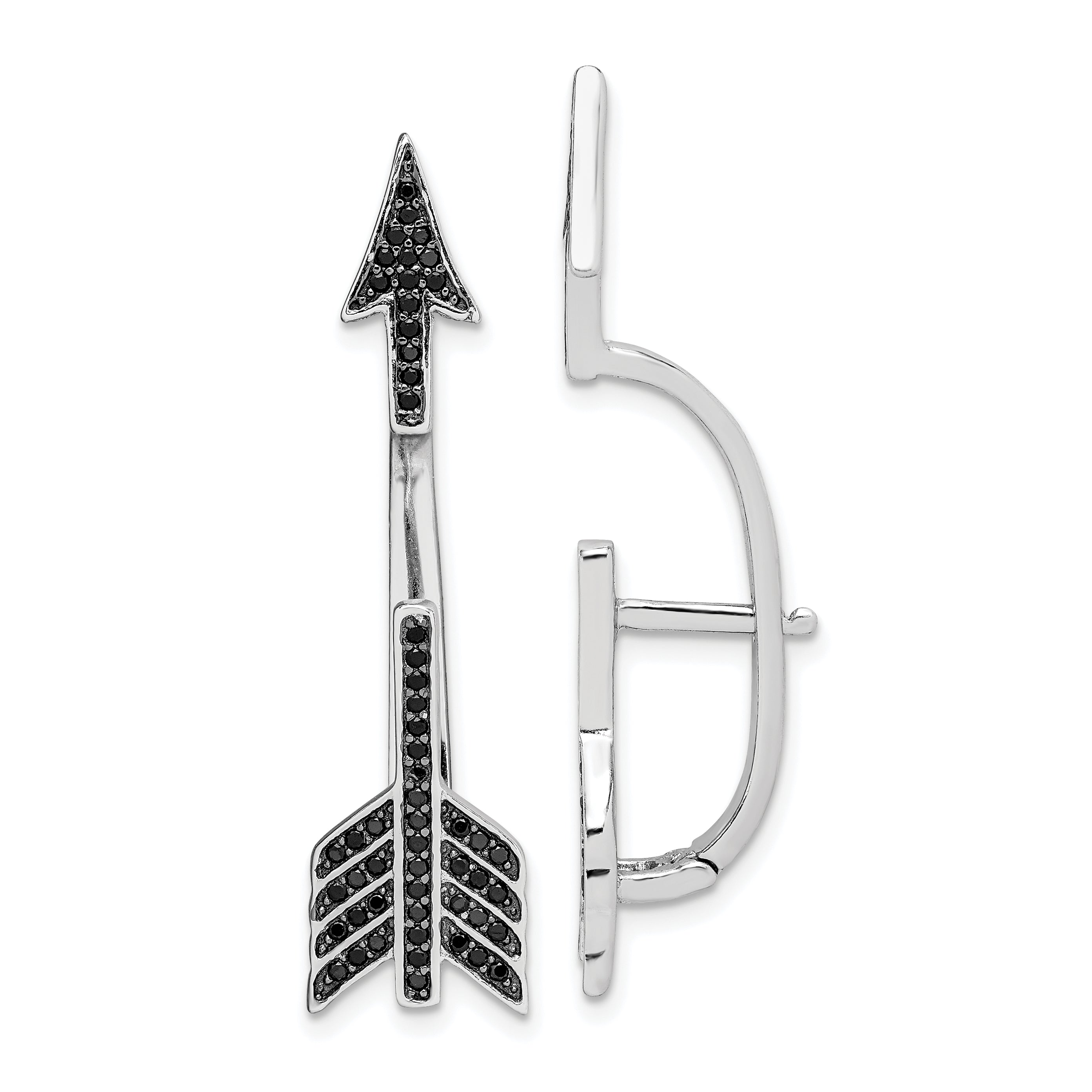 Sterling Silver Rhodium-plated Polished Black CZ Arrow Hinged Post Earrings Main image
