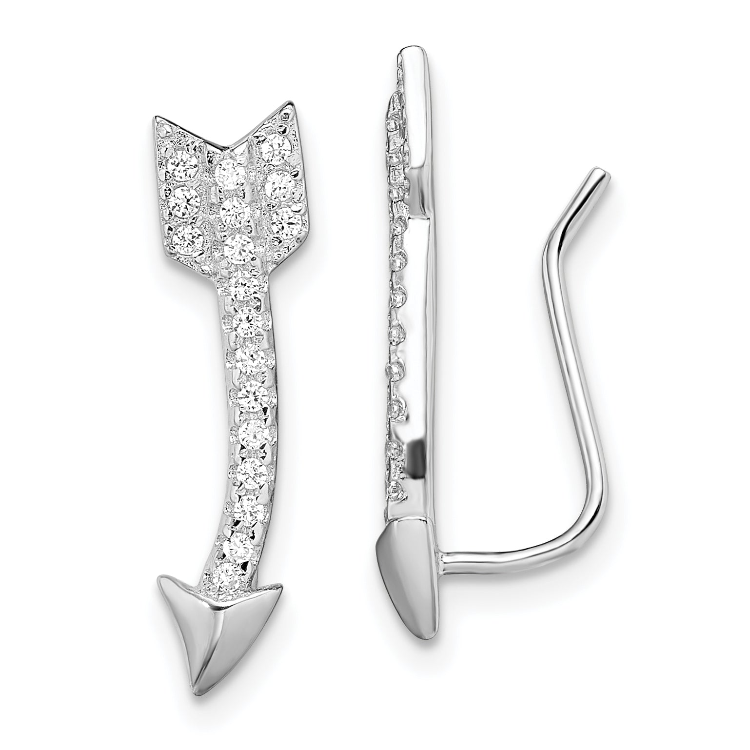 Sterling Silver Rhodium-plated Polished CZ Arrow Ear Climber Earrings Main image
