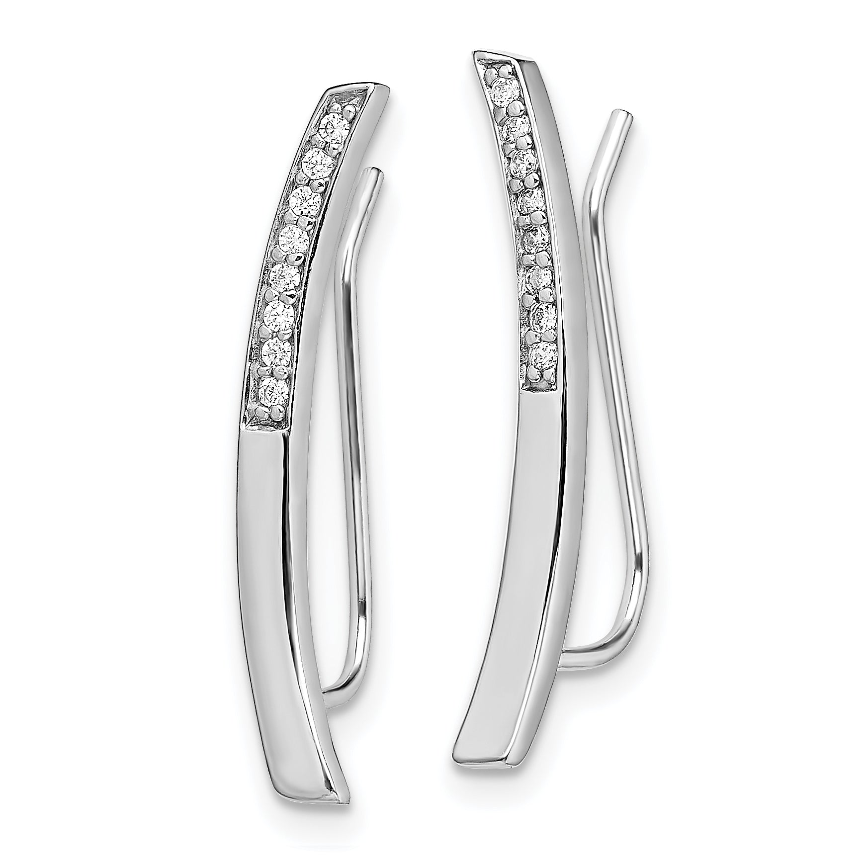 Sterling Silver Rhodium-plated Polished CZ Curved Bar Ear Climber Earrings Secondary image
