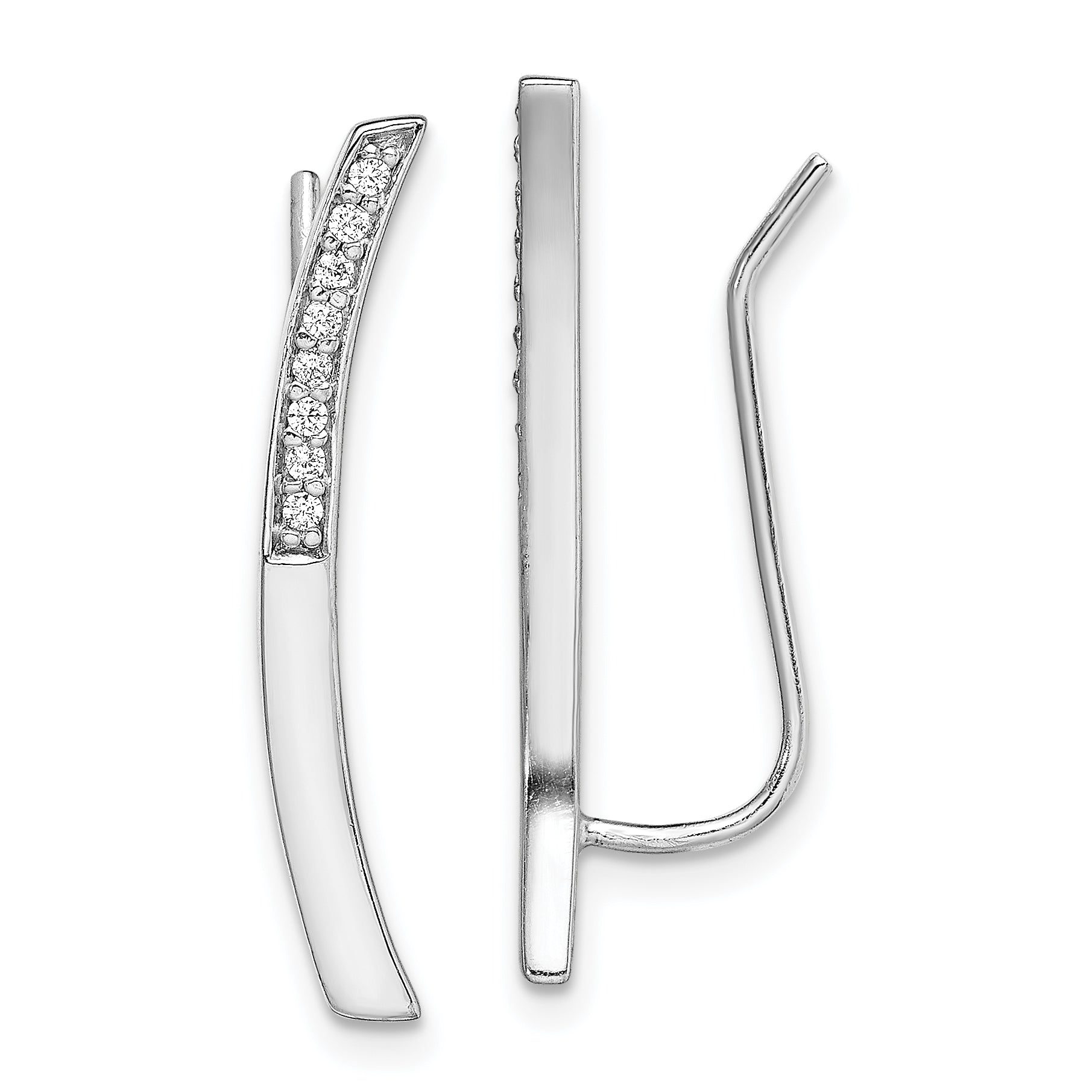 Sterling Silver Rhodium-plated Polished CZ Curved Bar Ear Climber Earrings Main image