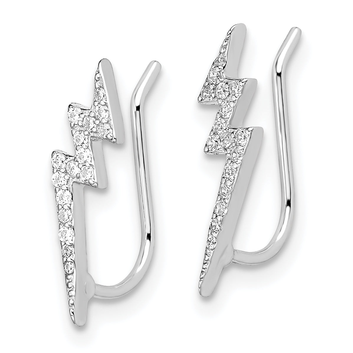 Sterling Silver Rhodium-plated Polished CZ Lightning Bolt Ear Climber Earri Secondary image