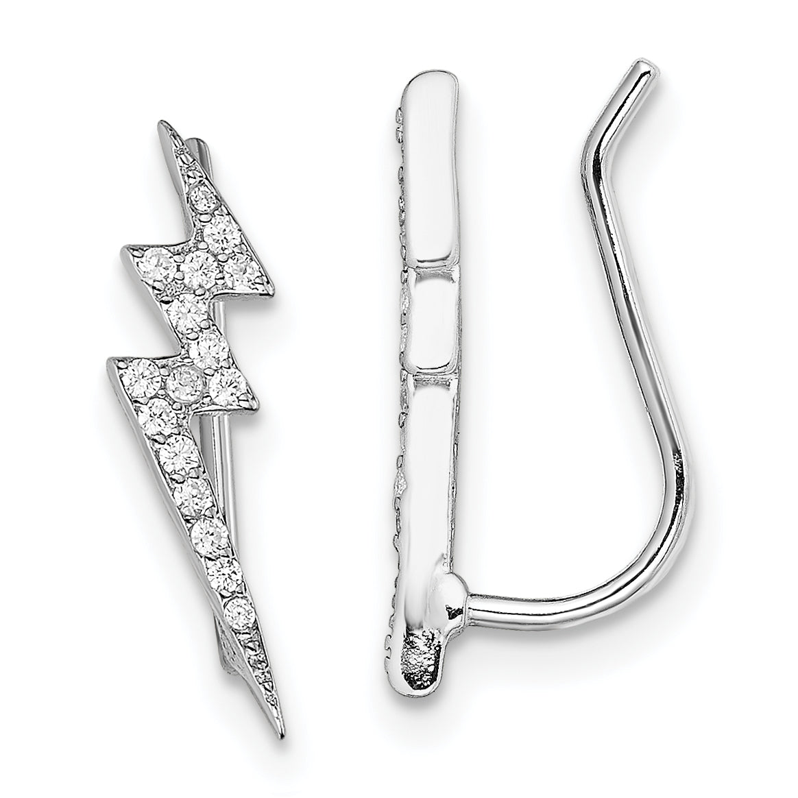 Sterling Silver Rhodium-plated Polished CZ Lightning Bolt Ear Climber Earri Main image