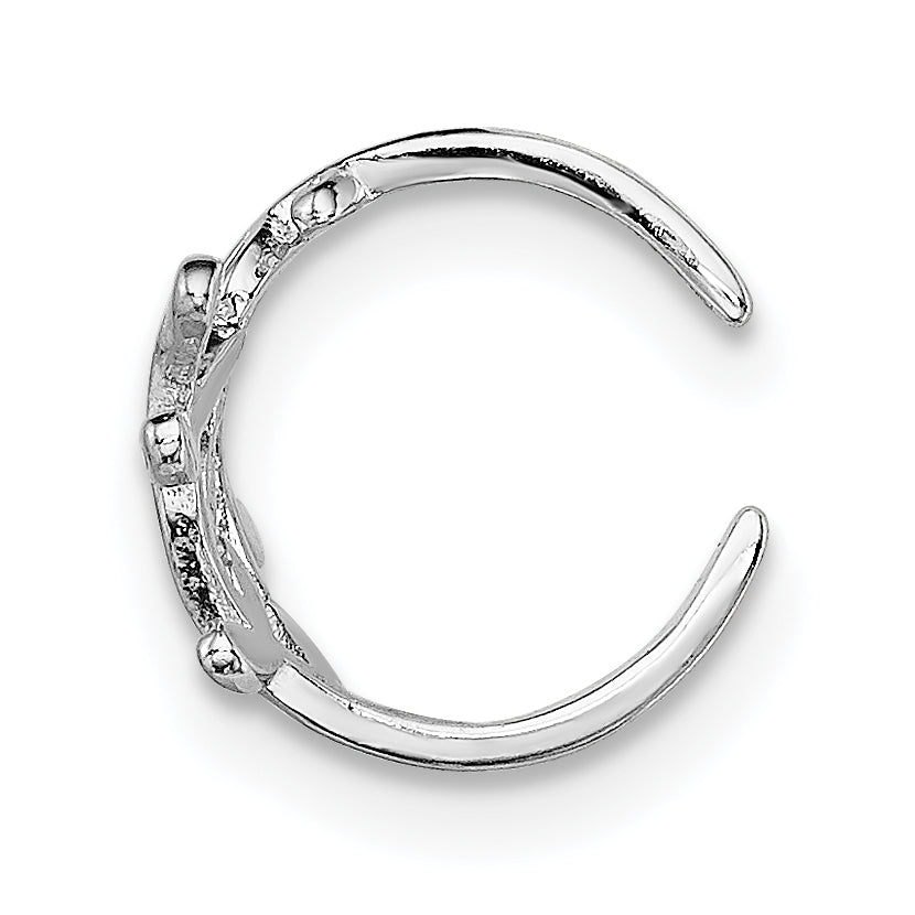 Sterling Silver Rhod-plated Polished & Textured Leaf Single Cuff Earring Secondary image