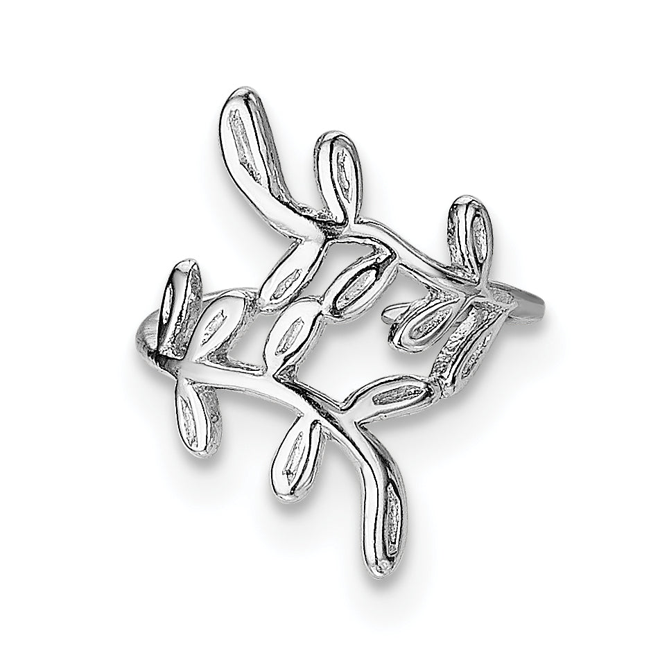 Sterling Silver Rhod-plated Polished & Textured Leaf Single Cuff Earring Main image