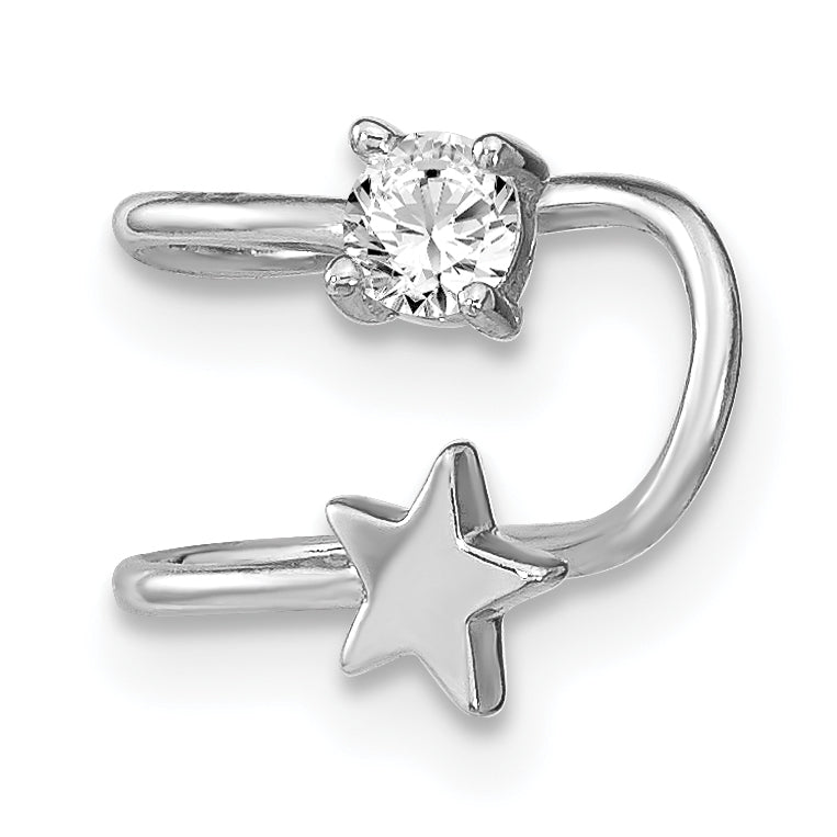 Sterling Silver Rhodium-plated Polished CZ & Star Single Cuff Earring Secondary image