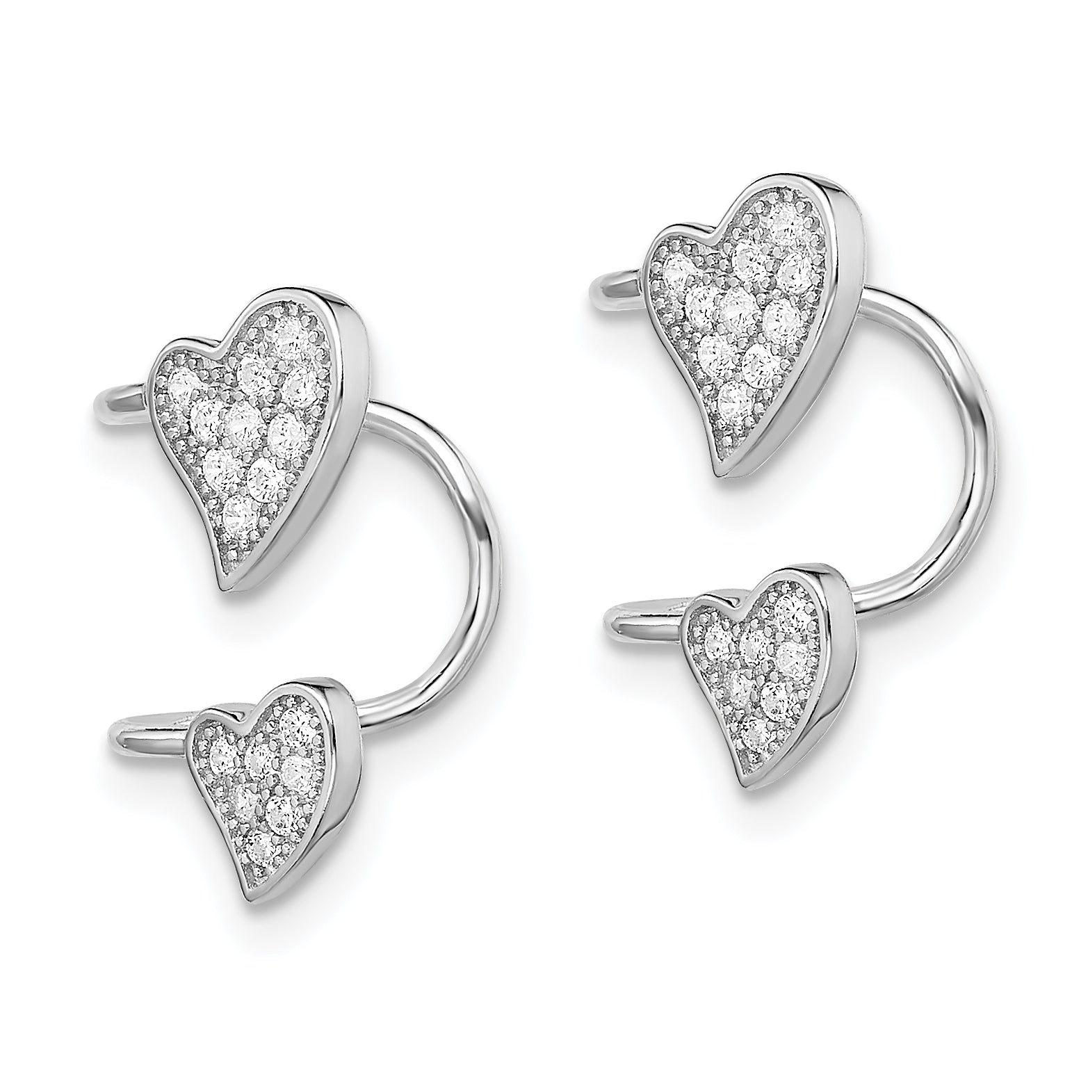 Sterling Silver Rhodium-plated Polished CZ Double Heart Right Cuff Earring Secondary image
