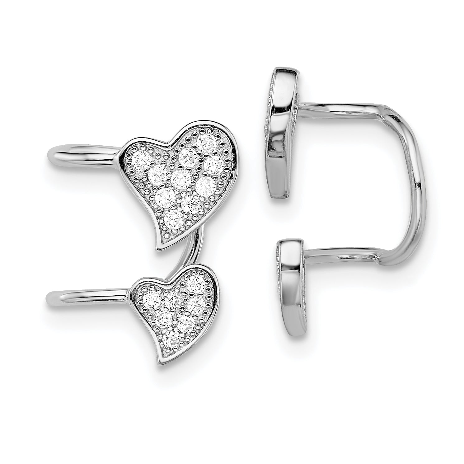 Sterling Silver Rhodium-plated Polished CZ Double Heart Right Cuff Earring Main image