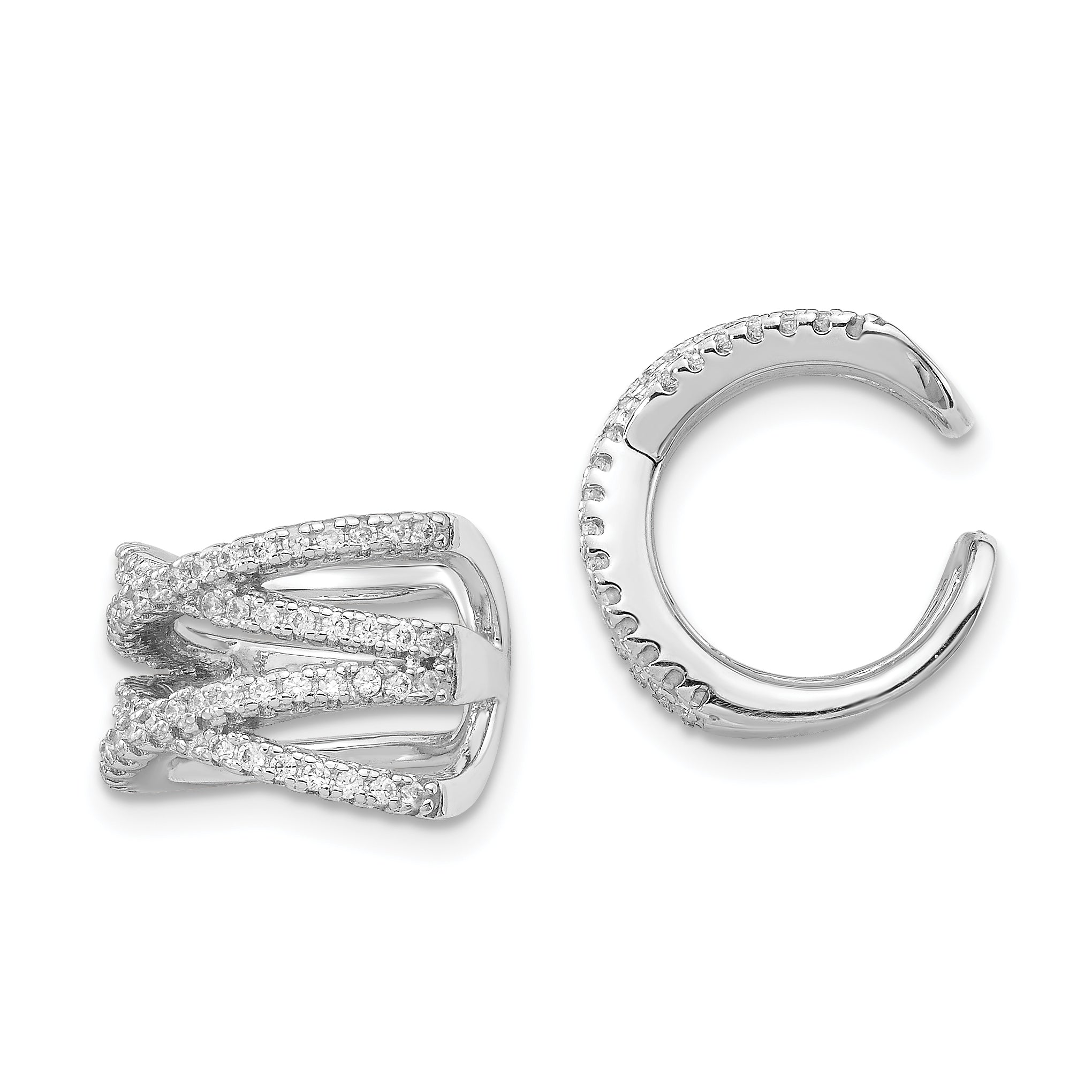Sterling Silver Rhodium-plated Polished CZ Double 'X' Single Cuff Earring Main image