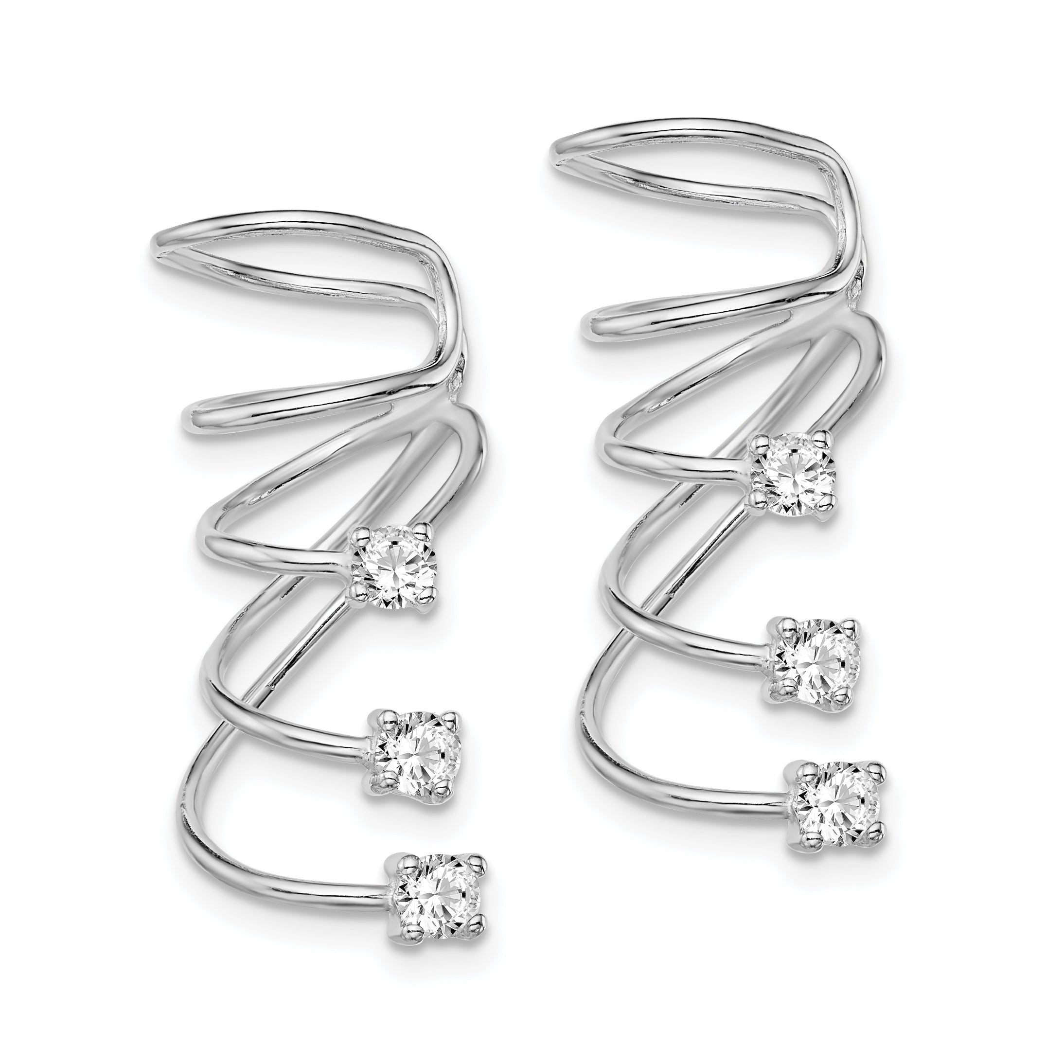 Sterling Silver Rhodium-plated Polished Fancy CZ Pair of Cuff Earrings Secondary image